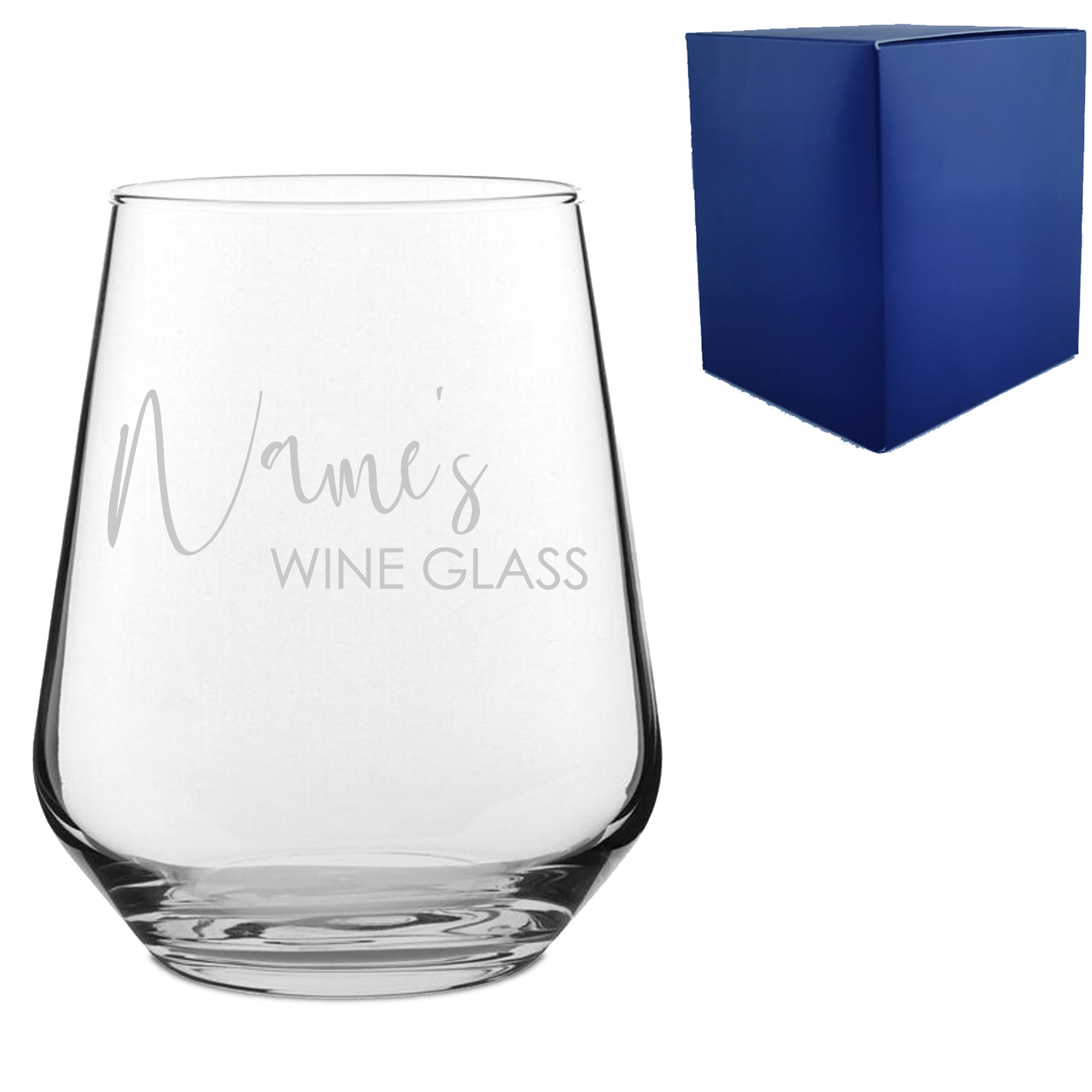 Engraved Allegra Stemless Wine Glass with Name's Wine Glass Design Image 1