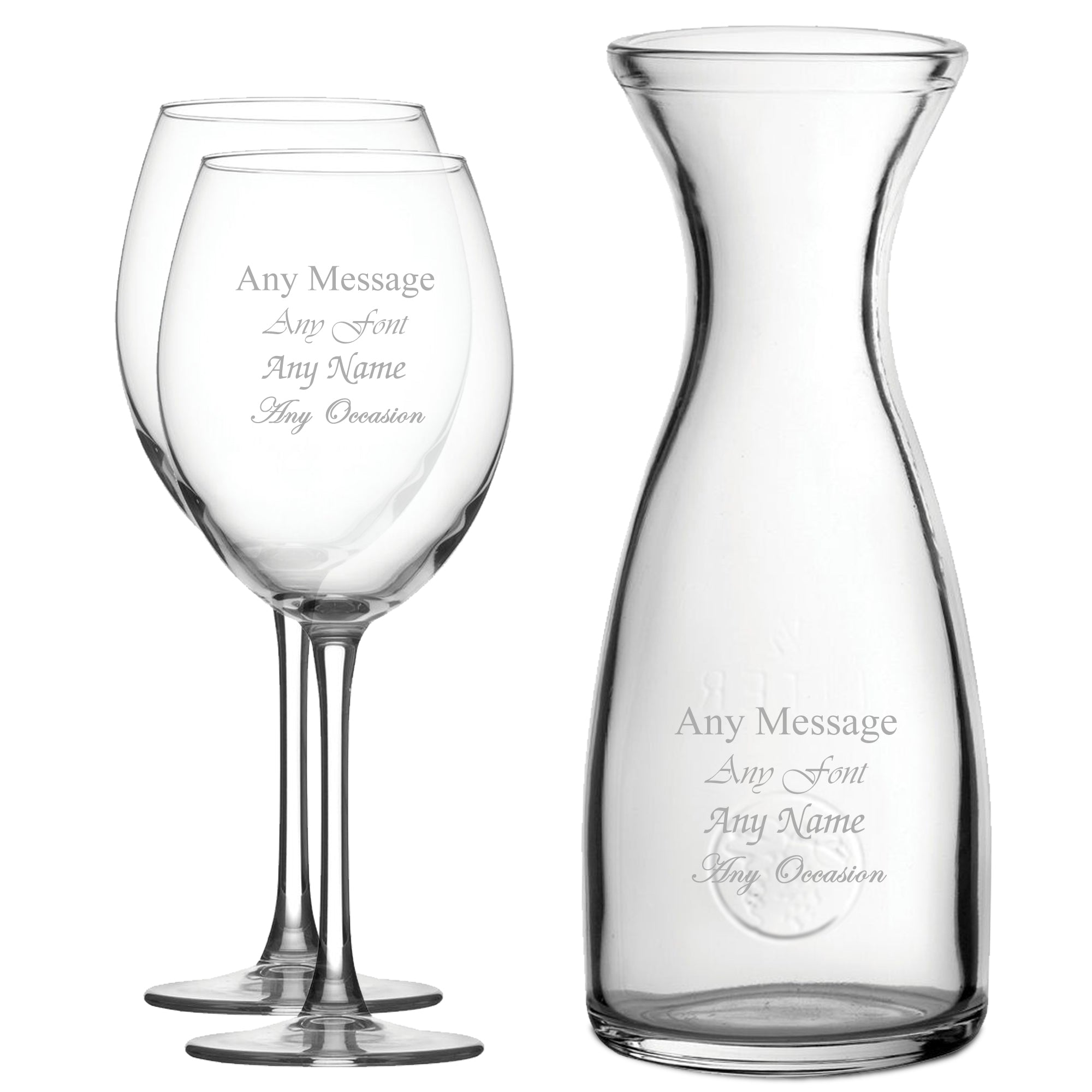 Personalised Engraved Set of 2 Enoteca Wine Glass and 1 Litre Carafe Set Image 1