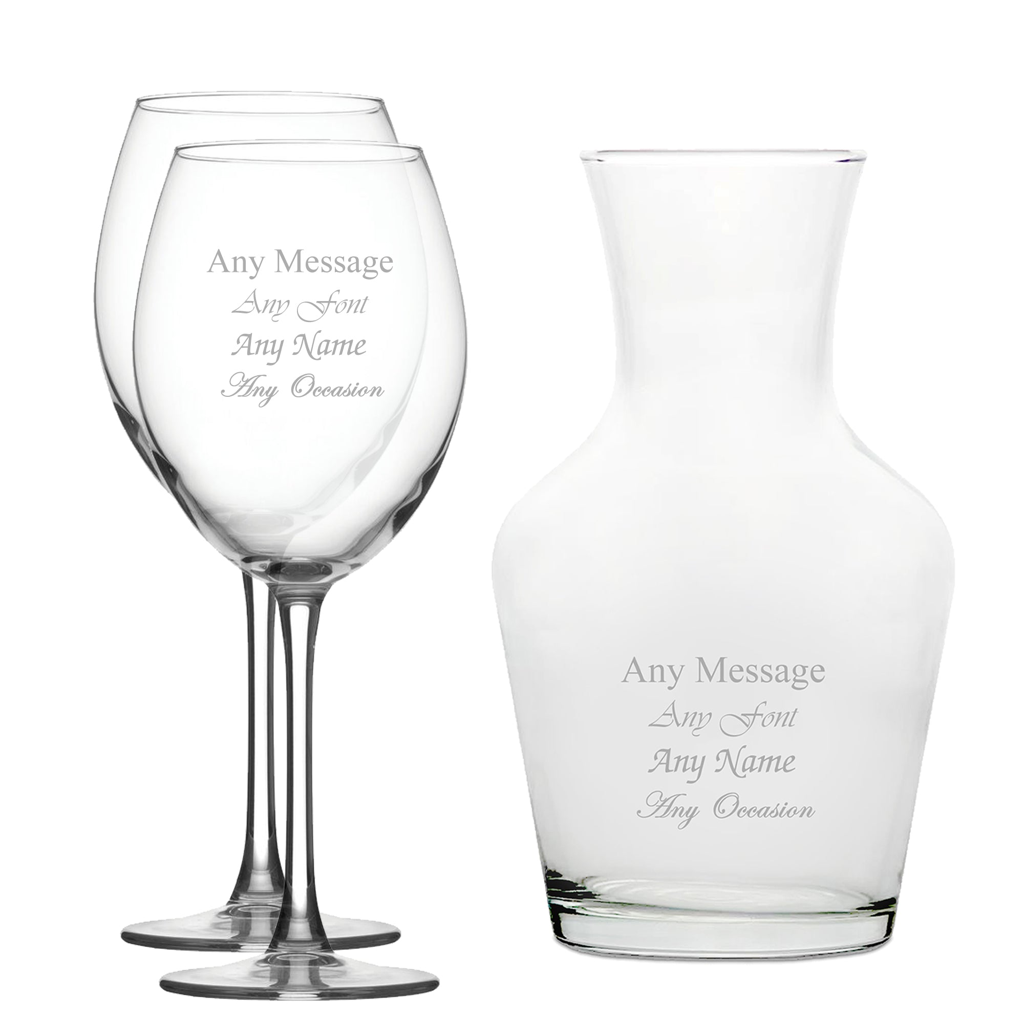 Personalised Engraved Set of 2 Enoteca Wine Glass and 1 Litre Vin Carafe Set Image 1