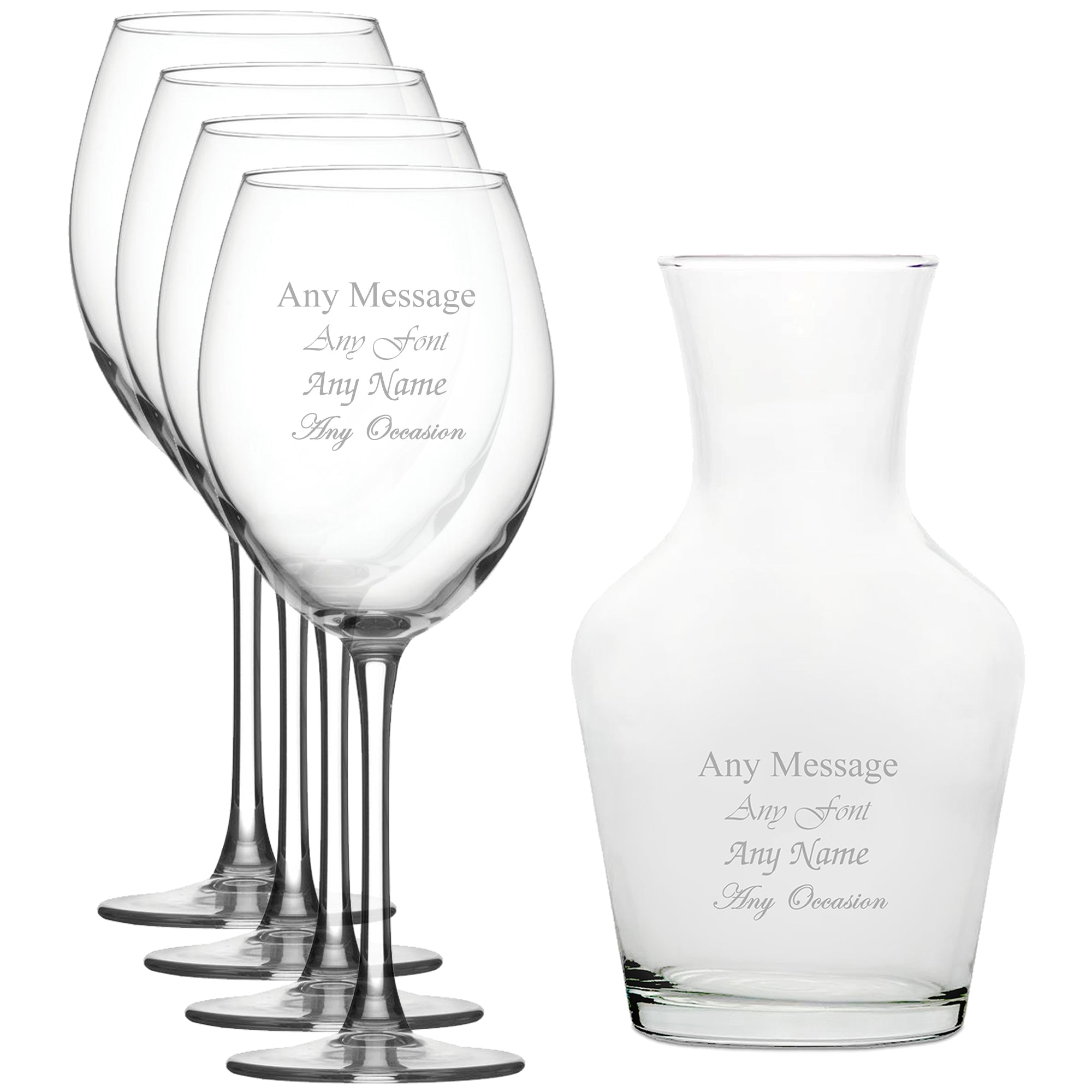 Personalised Engraved Set of 4 Enoteca Wine Glass and 500ml Vin Carafe Set Image 1