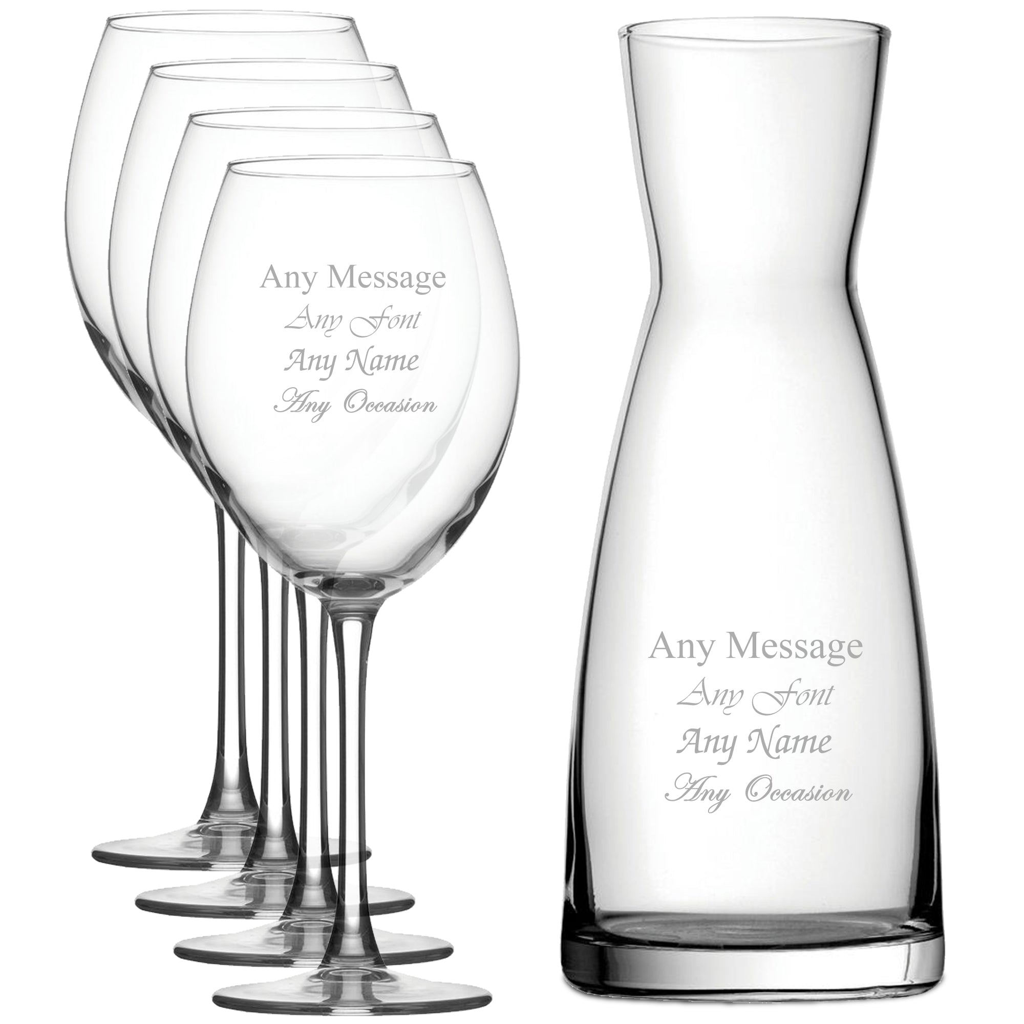 Personalised Engraved Set of 4 Enoteca Wine Glass and Contemporary Carafe Set Image 1
