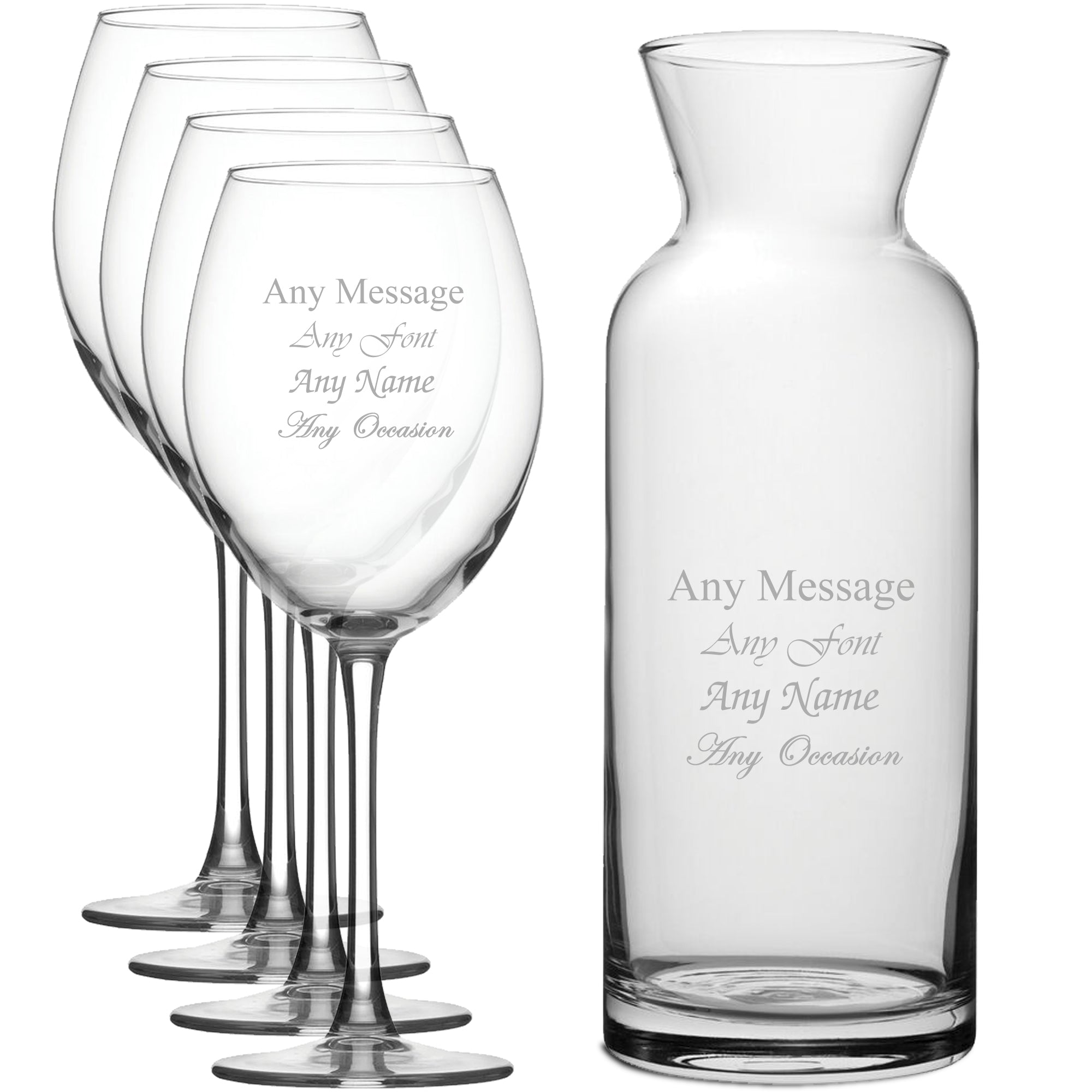Personalised Engraved Set of 4 Enoteca Wine Glass and Village Carafe Set Image 1