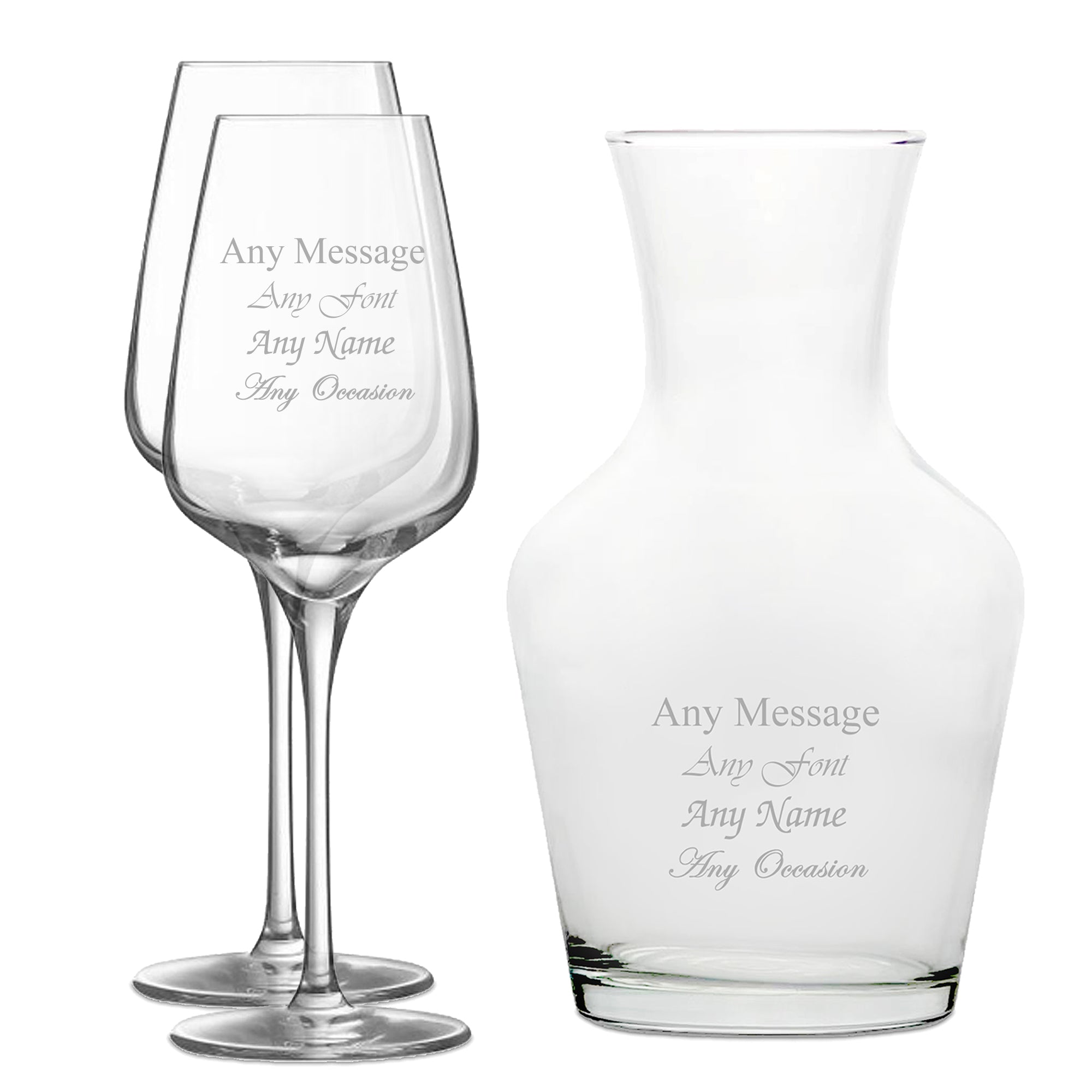 Personalised Engraved Set of 2 Sublym Wine Glass and 1 Litre Vin Carafe Set Image 1