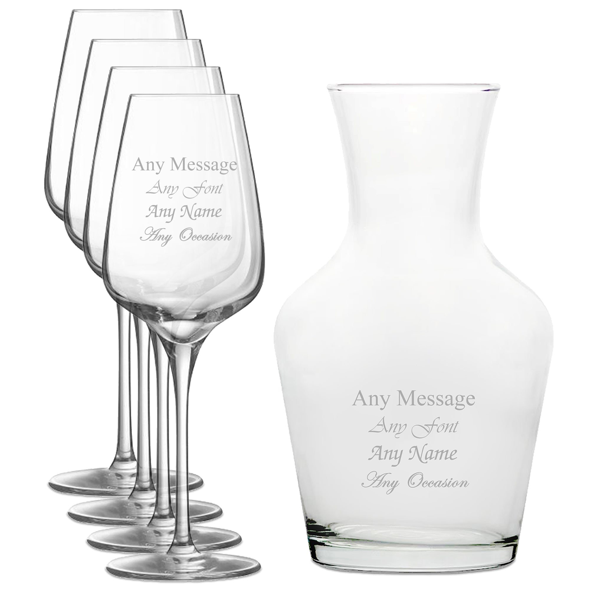 Personalised Engraved Set of 4 Sublym Wine Glass and 1 Litre Vin Carafe Set Image 1