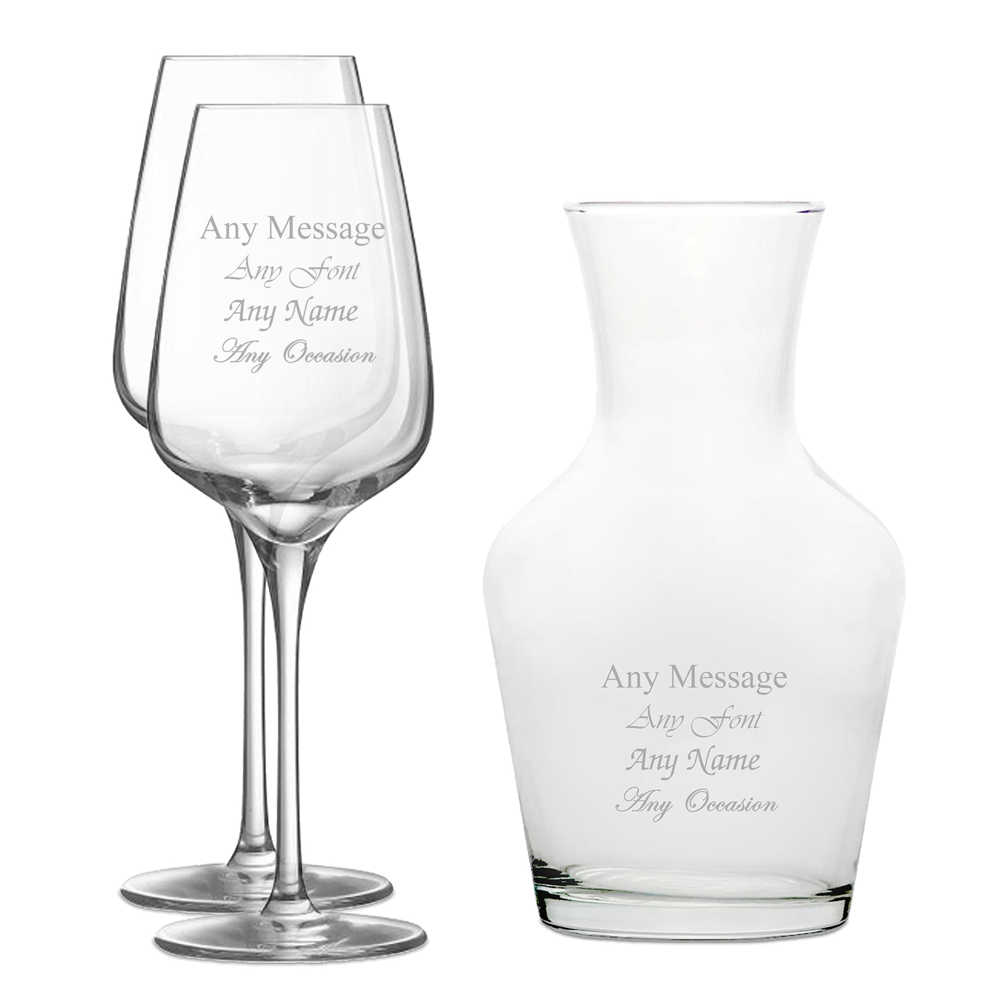 Personalised Engraved Set of 2 Sublym Wine Glass and 500ml Vin Carafe Set Image 1