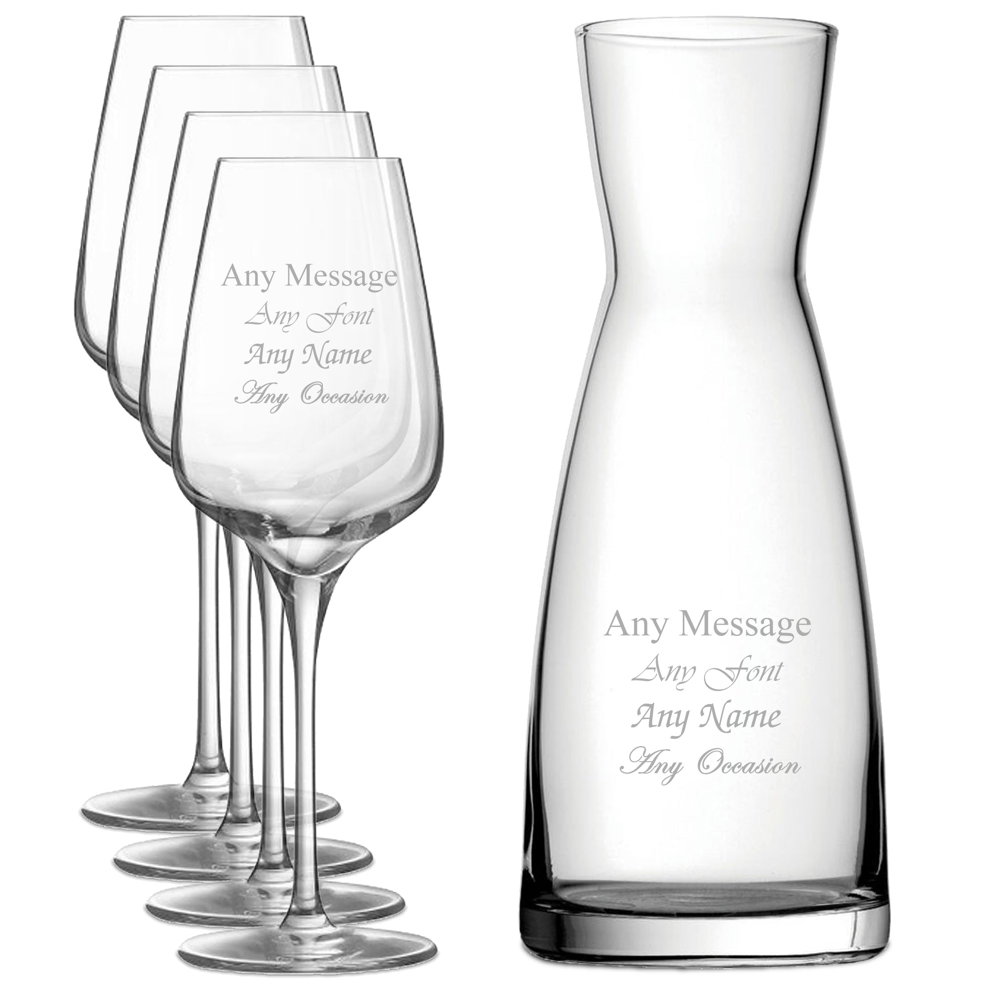 Personalised Engraved Set of 4 Sublym Wine Glass and Contemporary Carafe Set Image 1