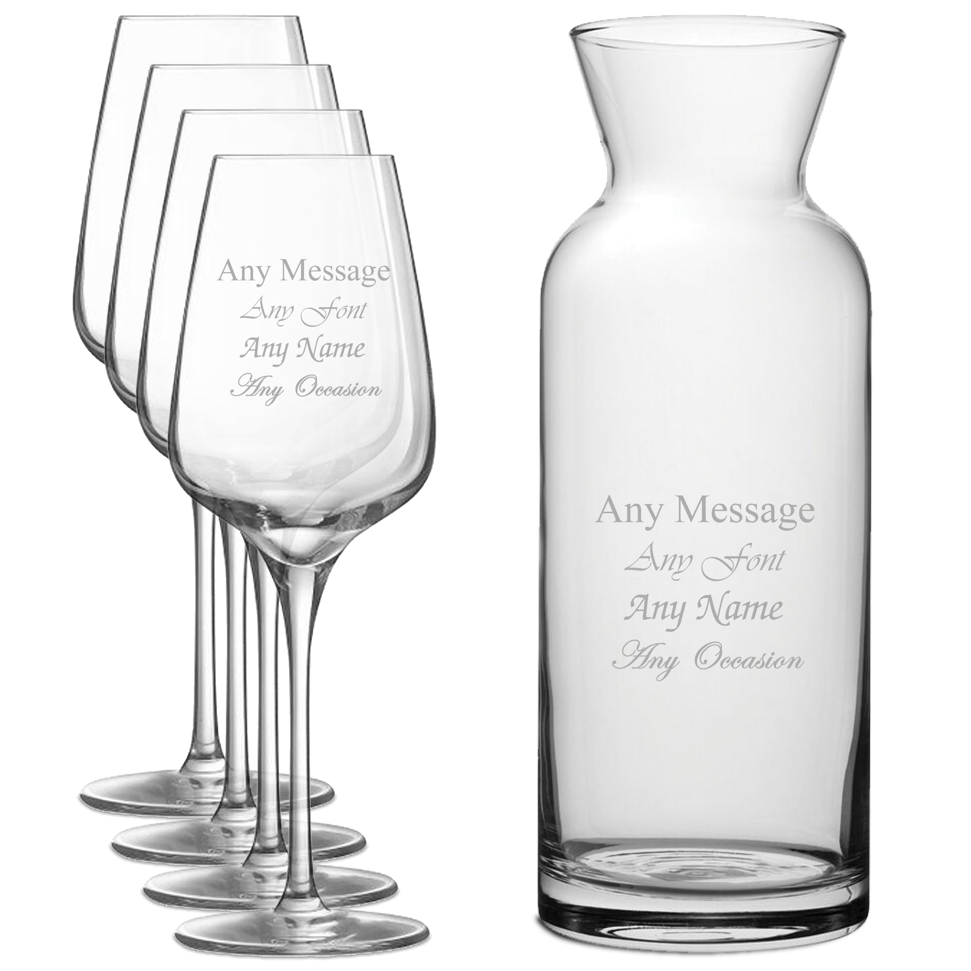 Personalised Engraved Set of 4 Sublym Wine Glass and Village Carafe Set Image 1