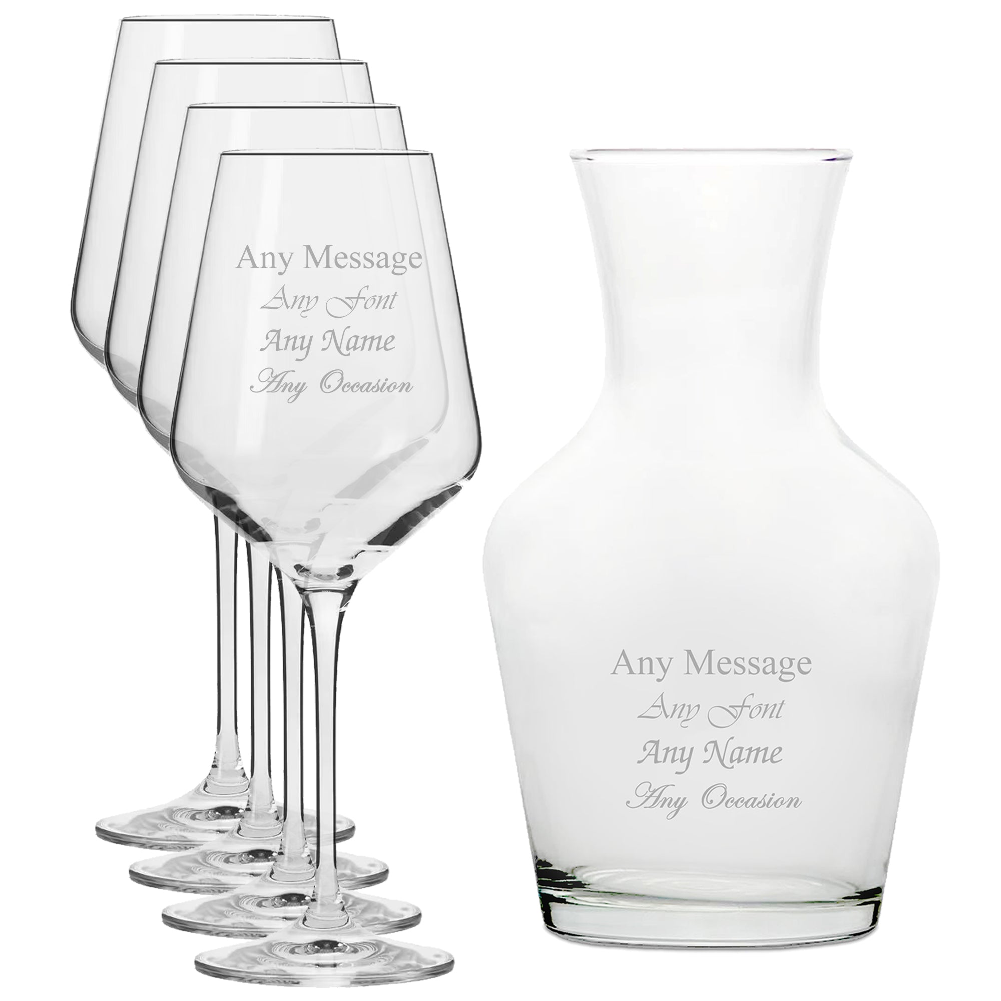 Personalised Engraved Set of 4 Infinity Wine Glass and 1 Litre Vin Carafe Set Image 1