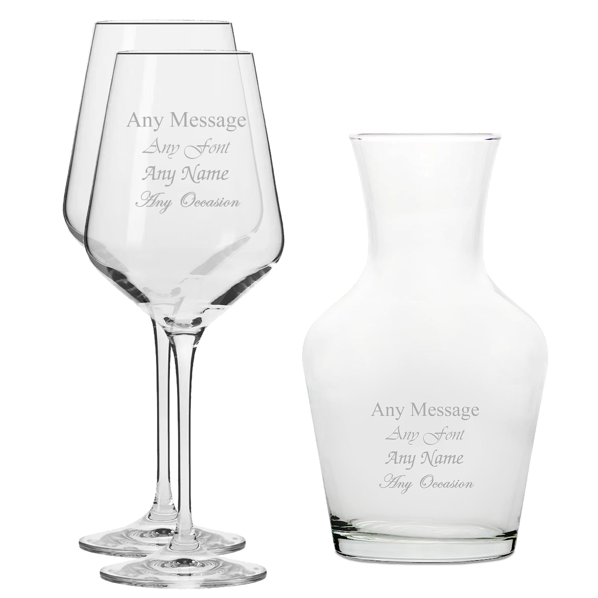 Personalised Engraved Set of 2 Infinity Wine Glass and 500ml Vin Carafe Set Image 1