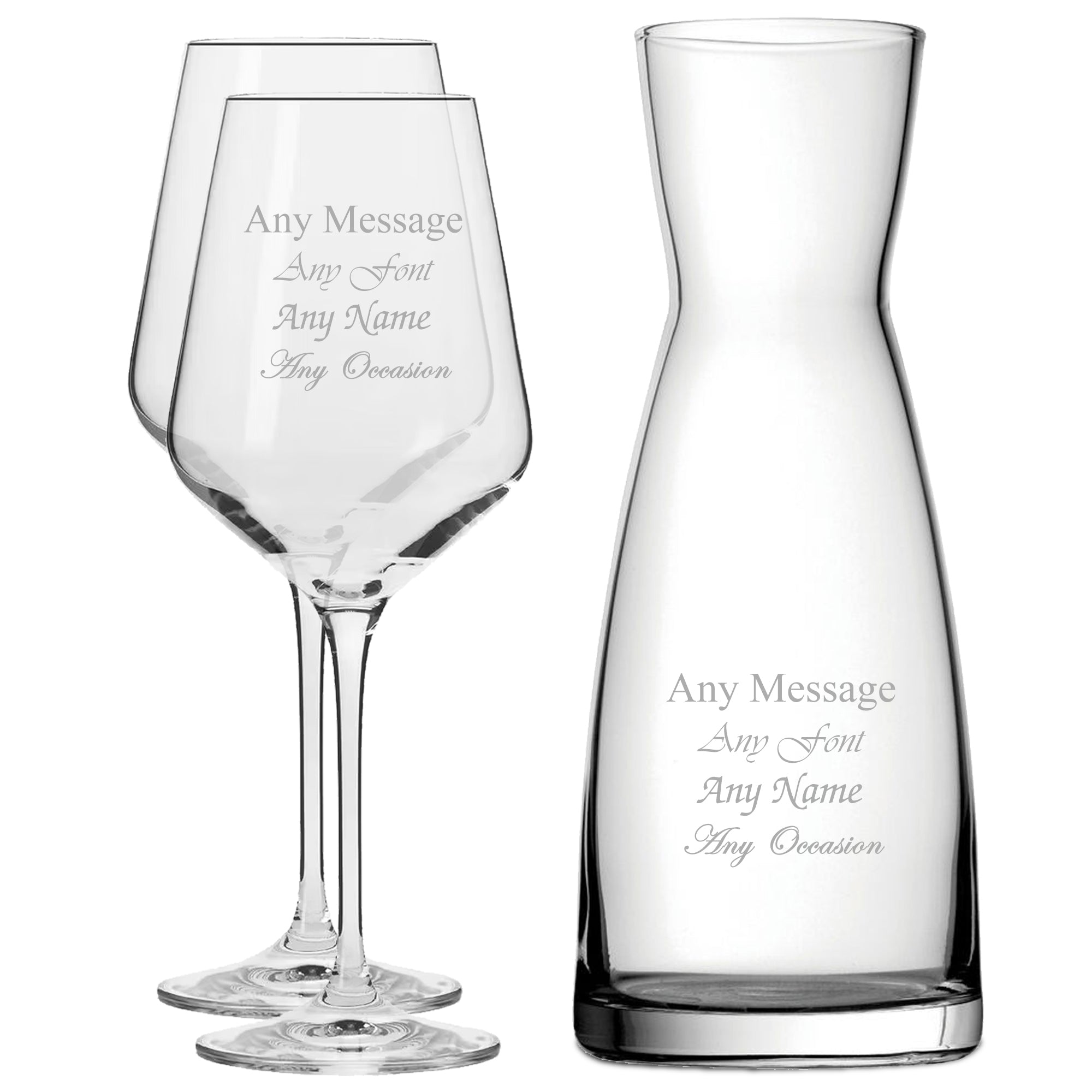Personalised Engraved Set of 2 Infinity Wine Glass and Contemporary Carafe Set Image 1