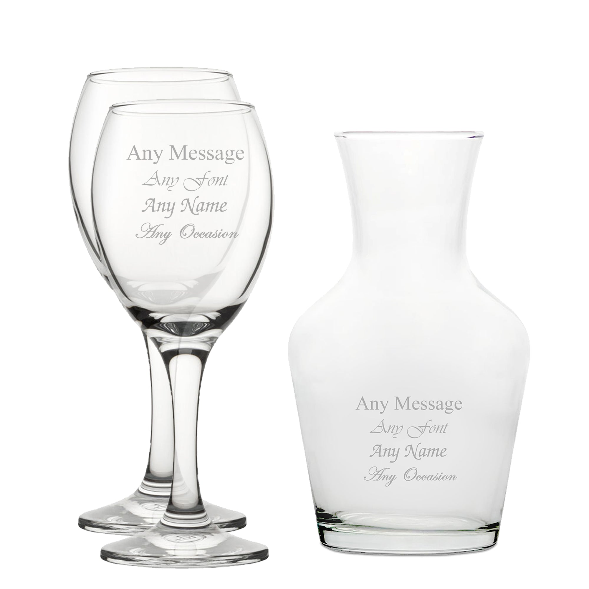 Personalised Engraved Set of 2 Pure Wine Glass and 500ml Vin Carafe Set Image 1