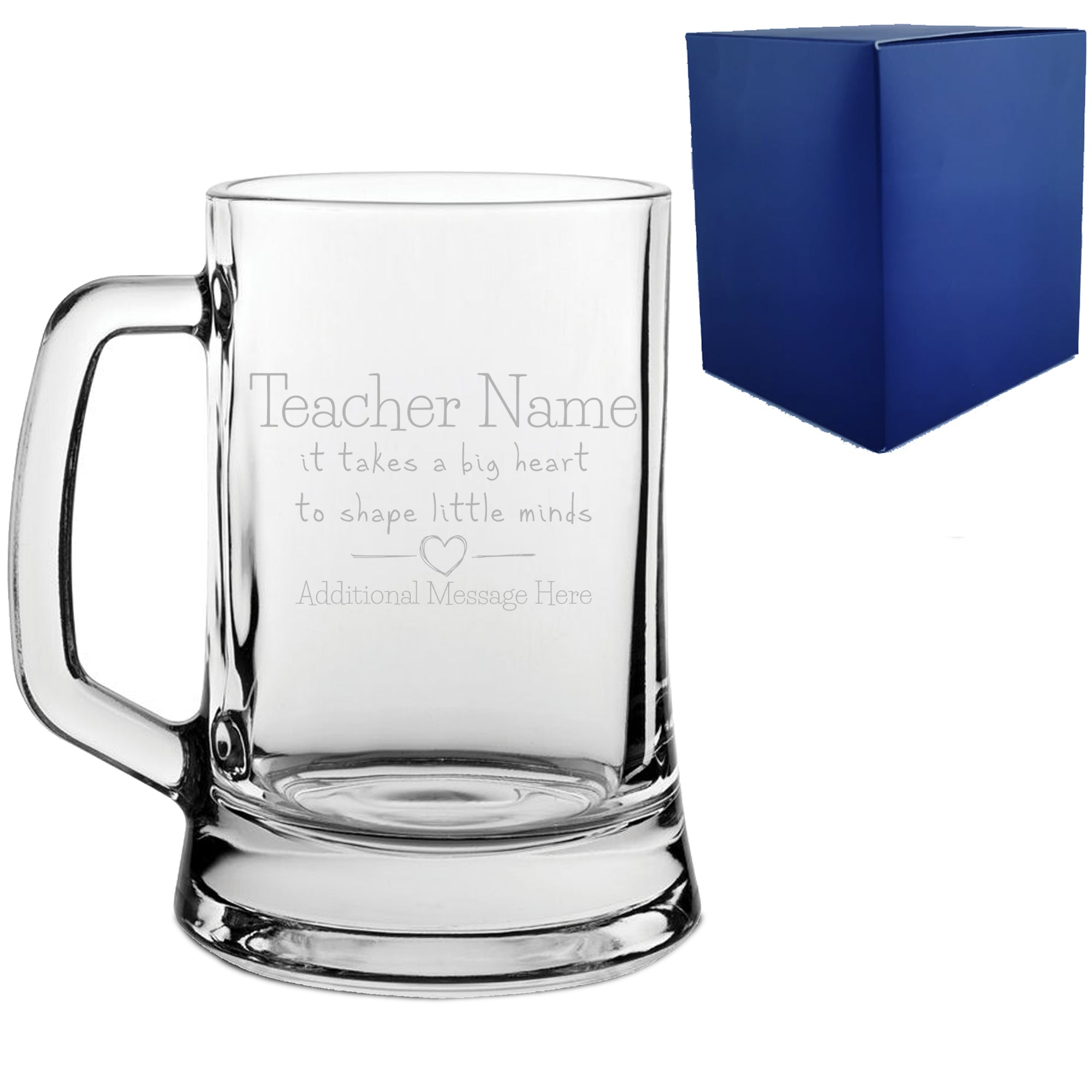 Engraved Teacher Beer Mug with A Big Heart shapes Little Minds Design Image 1