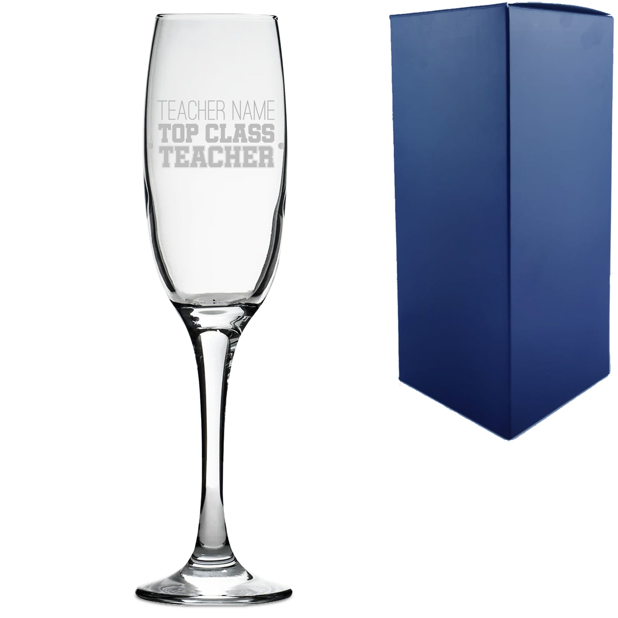 Engraved Teacher Champagne Flute with Top Class Teacher Design Image 1
