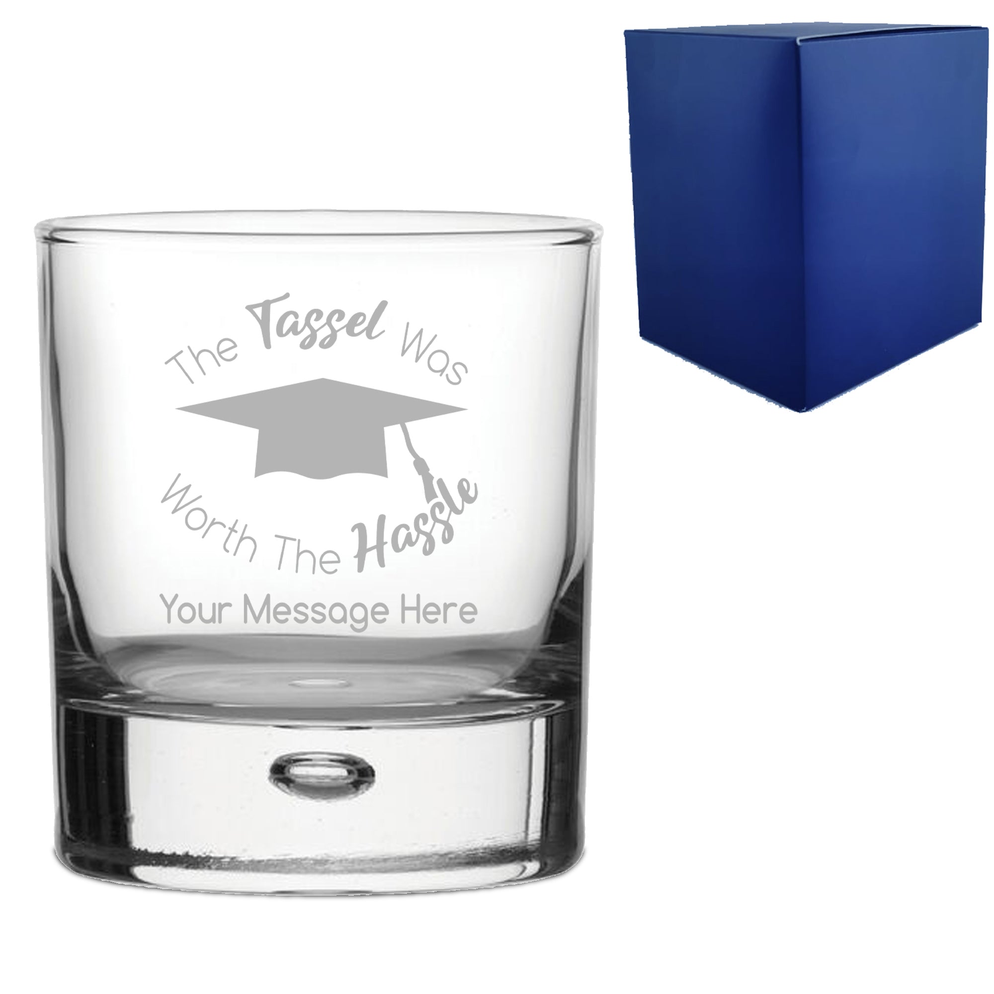 Personalised Engraved Graduation Whisky Tumbler with 'The Tassel was worth the Hassle' Design, Personalise with Any Name or Message Image 1