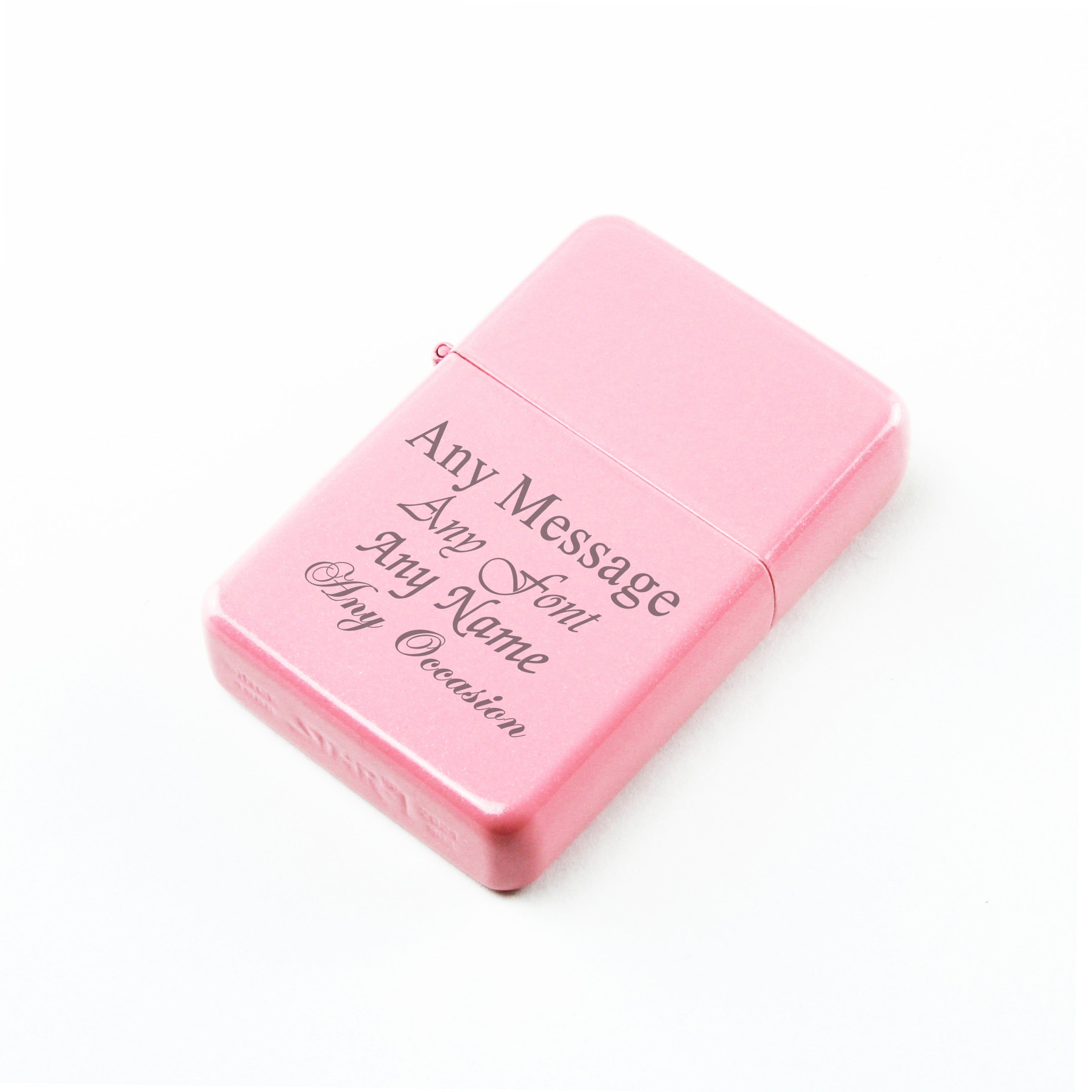 Engraved Matt Pink Painted Lighter, Add Any Comes with Message, Metal Tin Gift Box Image 1