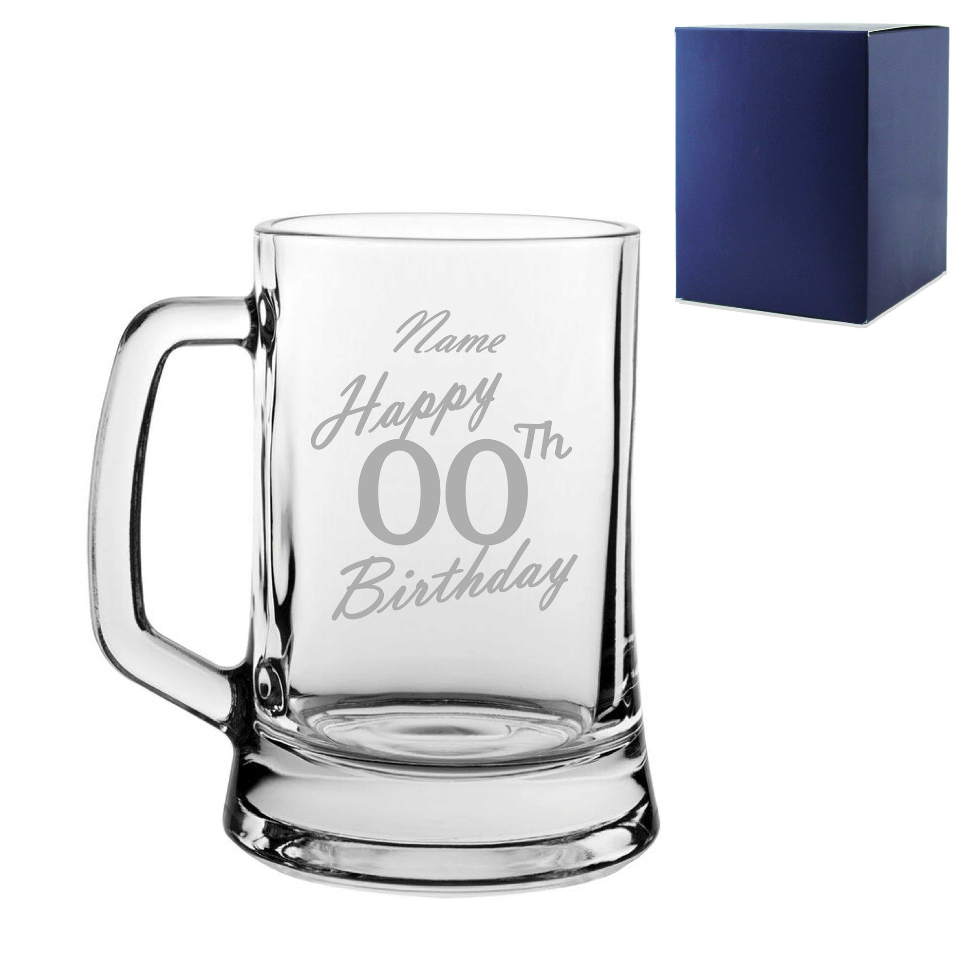 Engraved Tankard Beer Mug Stein Happy 20,30,40,50... Birthday Handwritten Design Gift Boxed Image 2