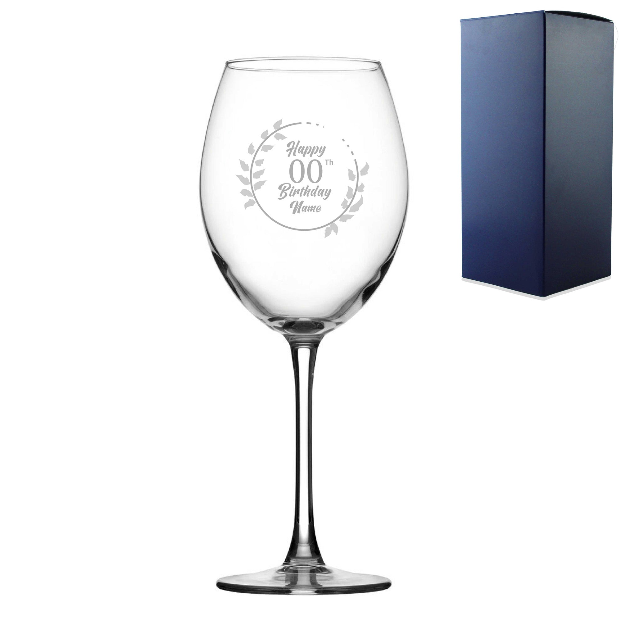 Engraved Enoteca Wine Glass Happy 20,30,40,50...Birthday Wreath, Gift Boxed Image 2