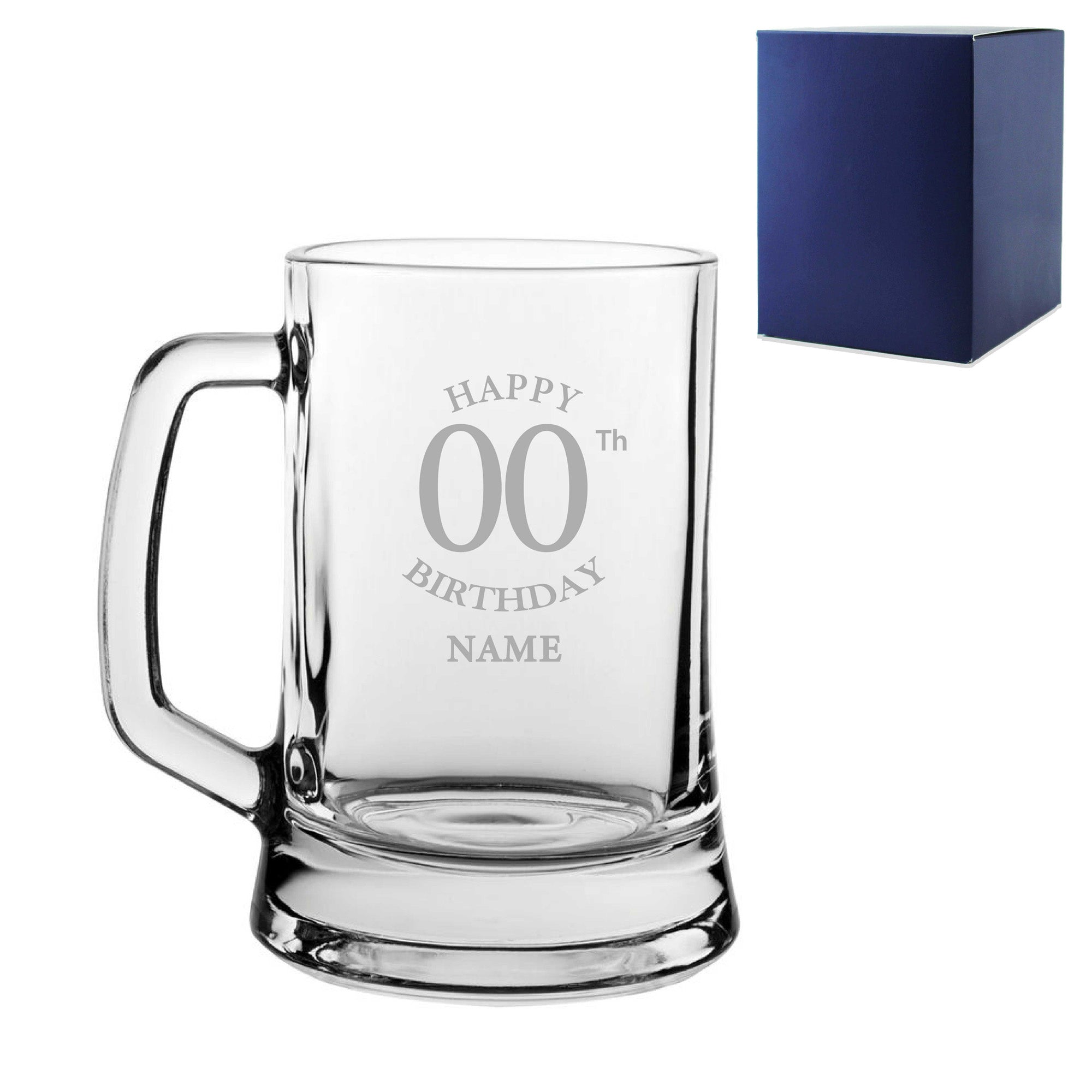 Engraved Tankard Beer Mug Stein Happy 20,30,40,50... Birthday Classic Design Gift Boxed Image 1