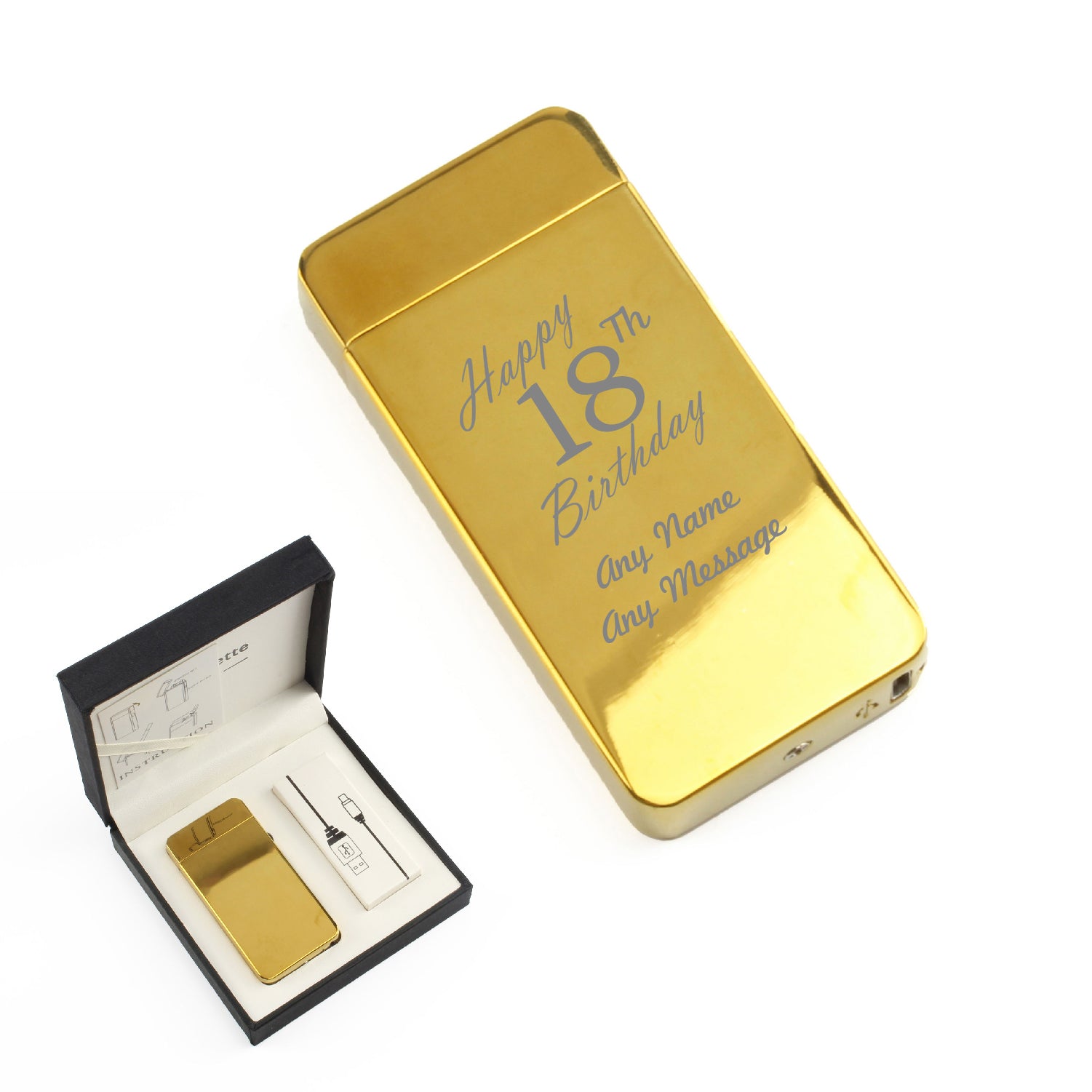 Engraved Electric Arc Lighter, Gold, Happy 18th Birthday, Gift Boxed Image 1