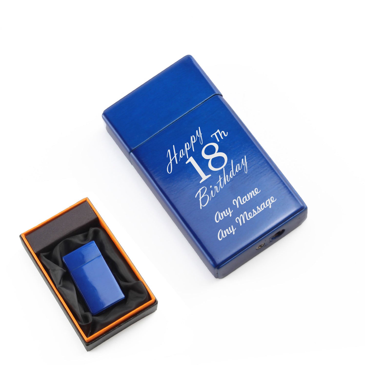 Engraved Jet Gas Lighter Blue Happy 18th Birthday Gift Boxed Image 1