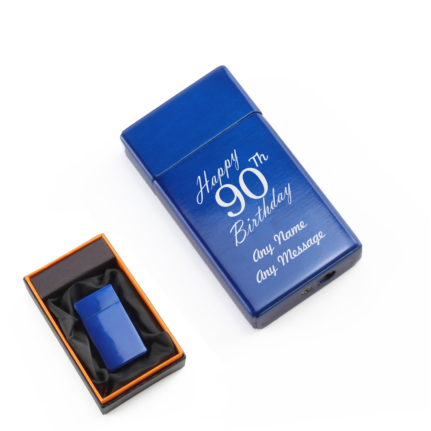 Engraved Jet Gas Lighter Blue Happy 90th Birthday Gift Boxed Image 1
