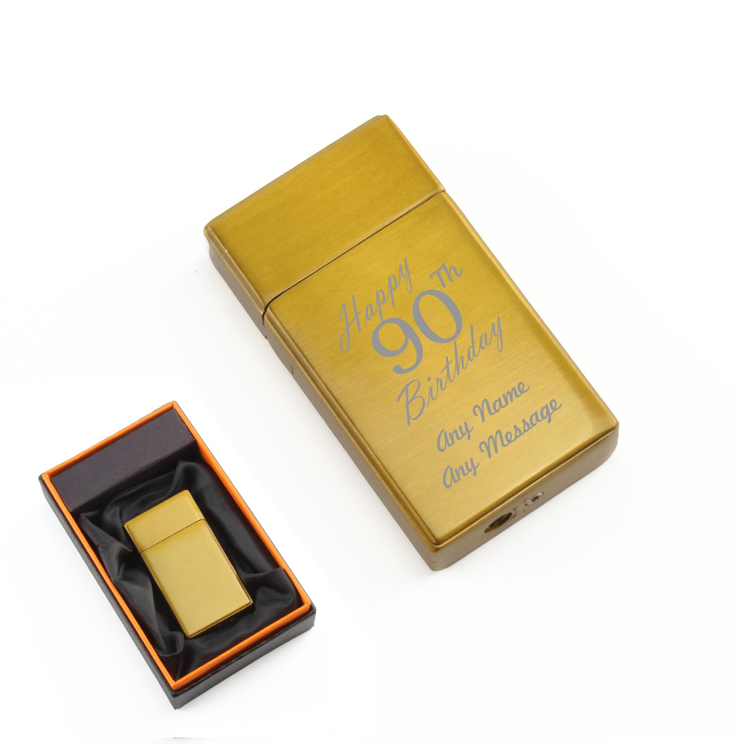 Engraved Jet Gas Lighter Gold Happy 90th Birthday Gift Boxed Image 1