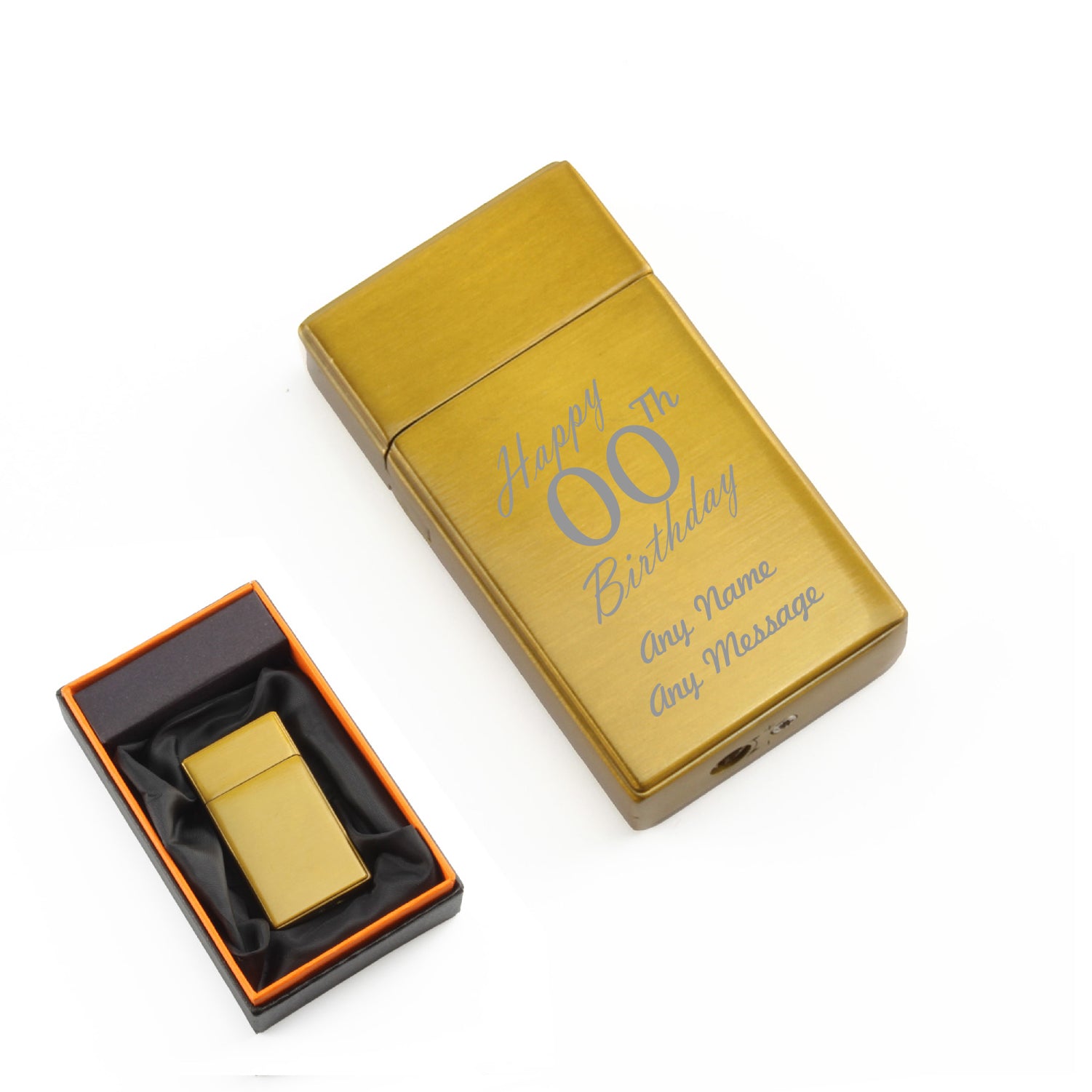 Engraved Jet Gas Lighter Gold Happy Custom Number Birthday Gift Boxed Image 1