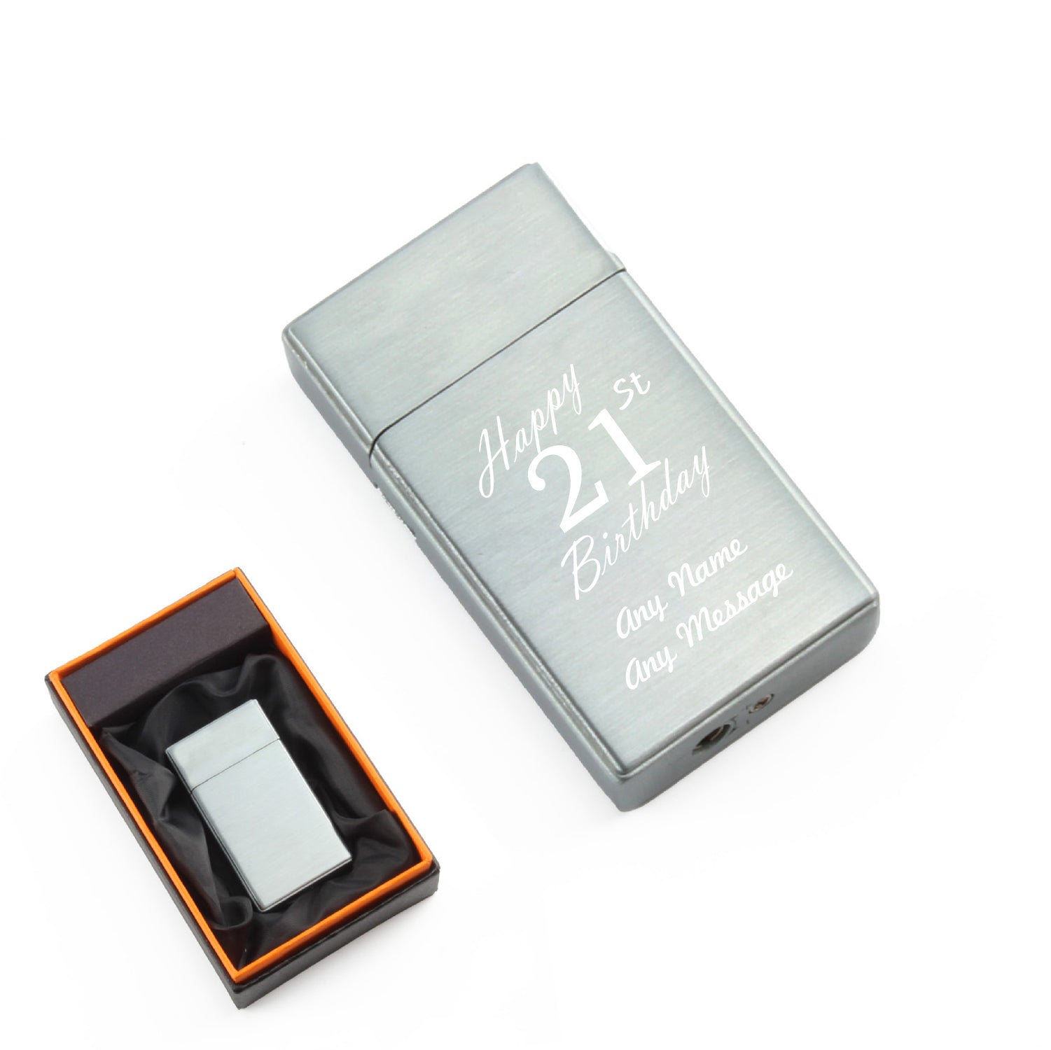 Engraved Jet Gas Lighter Silver Happy 21st Birthday Gift Boxed Image 1