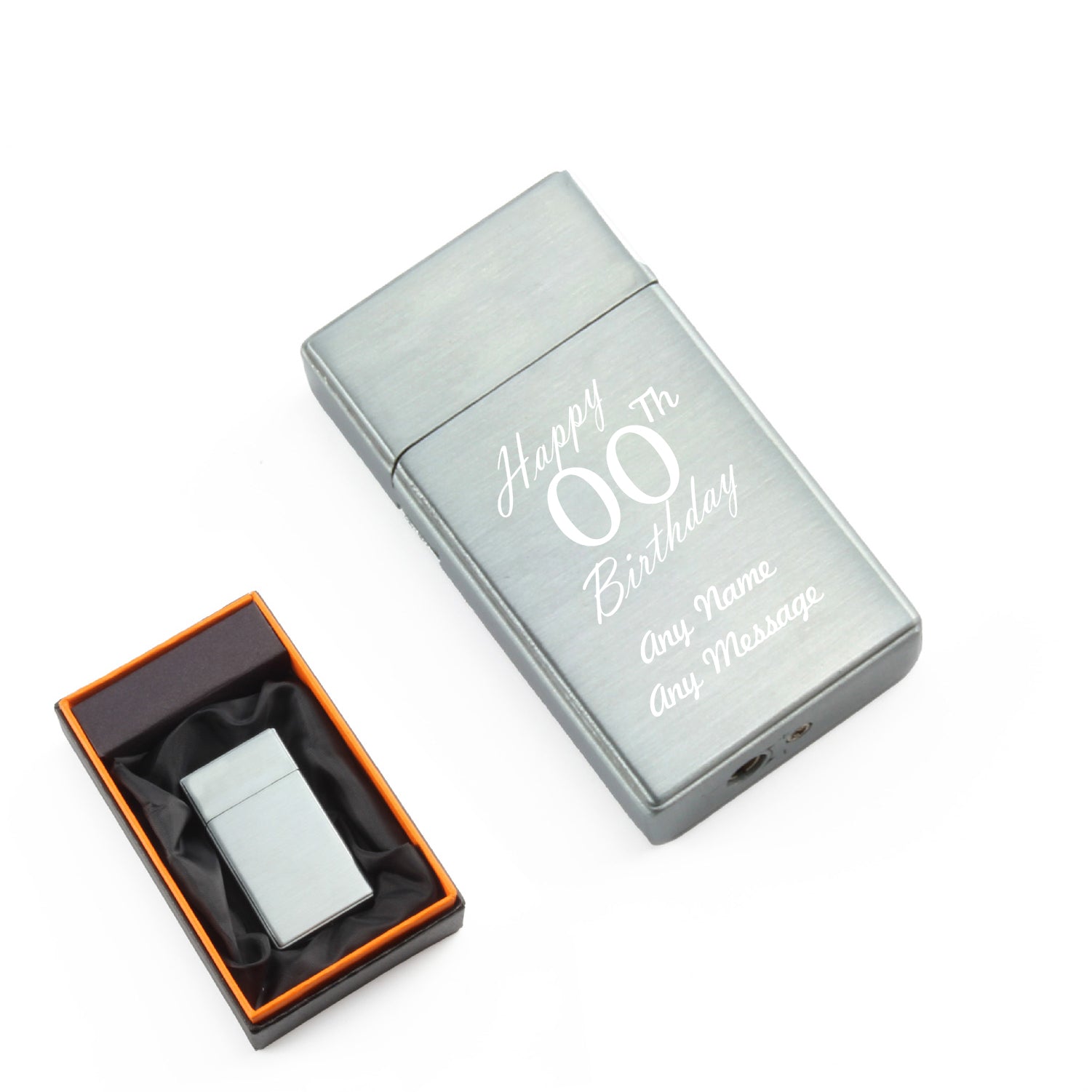 Engraved Jet Gas Lighter Silver Happy Custom Number Birthday Gift Boxed Image 1