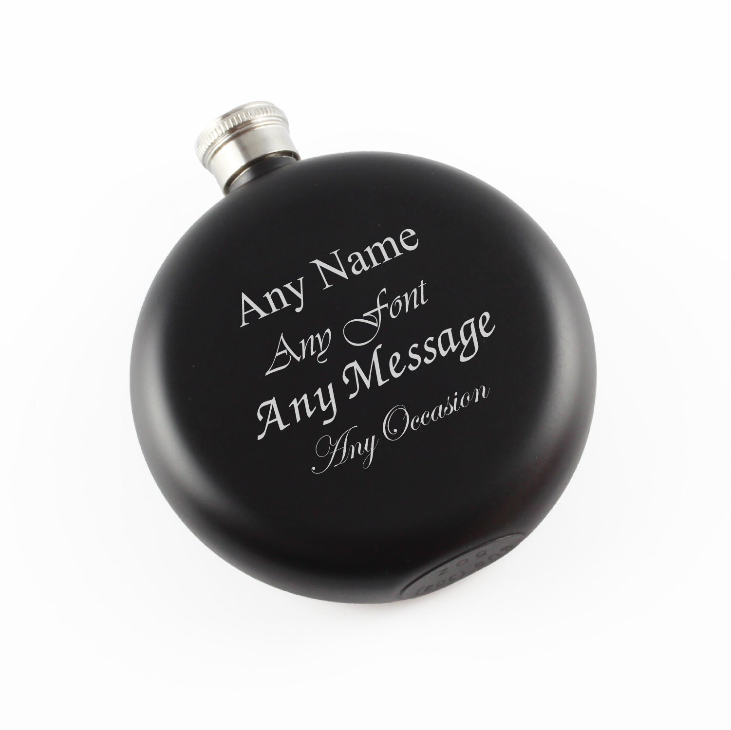 Engraved 5oz Round Black Hip Flask Any Message Engraved In The UK Image 1