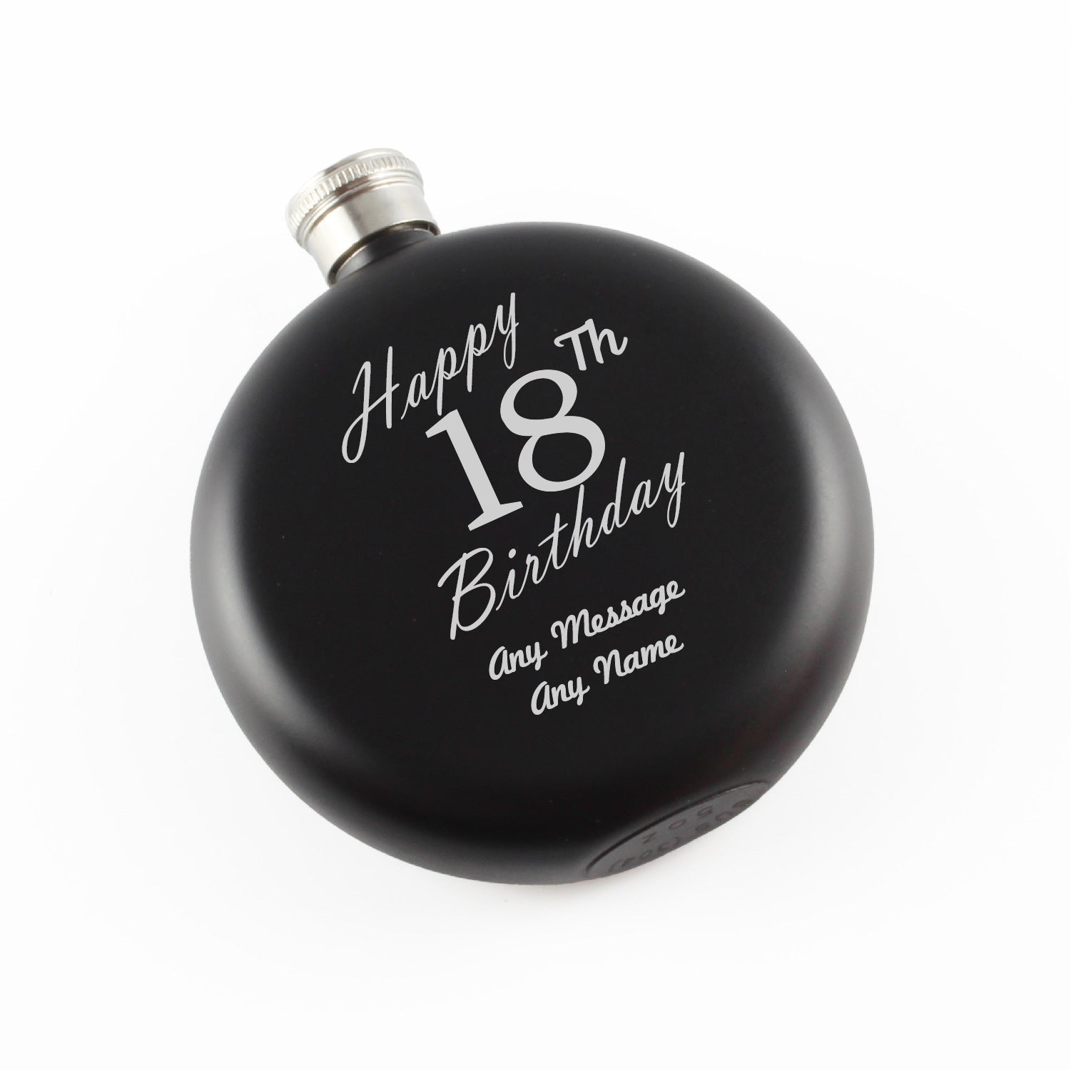 Engraved 5oz Round Black Hip Flask Happy 18th Birthday Image 1