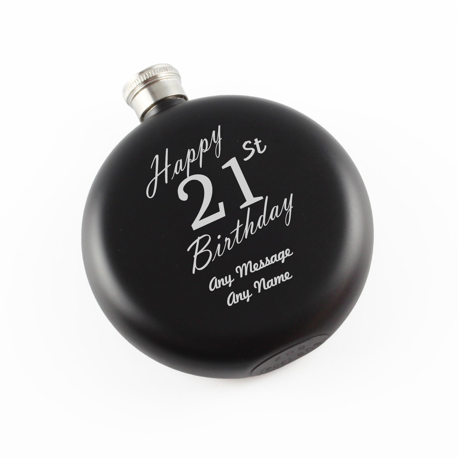 Engraved 5oz Round Black Hip Flask Happy 21st Birthday Image 1