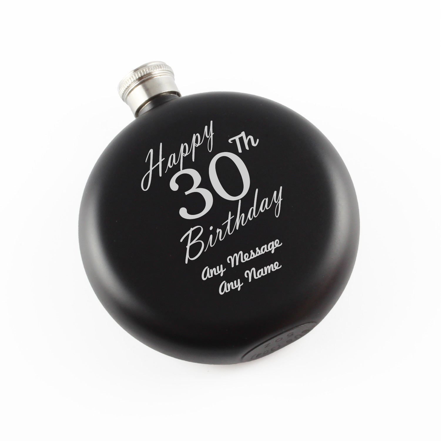 Engraved 5oz Round Black Hip Flask Happy 30th Birthday Image 1