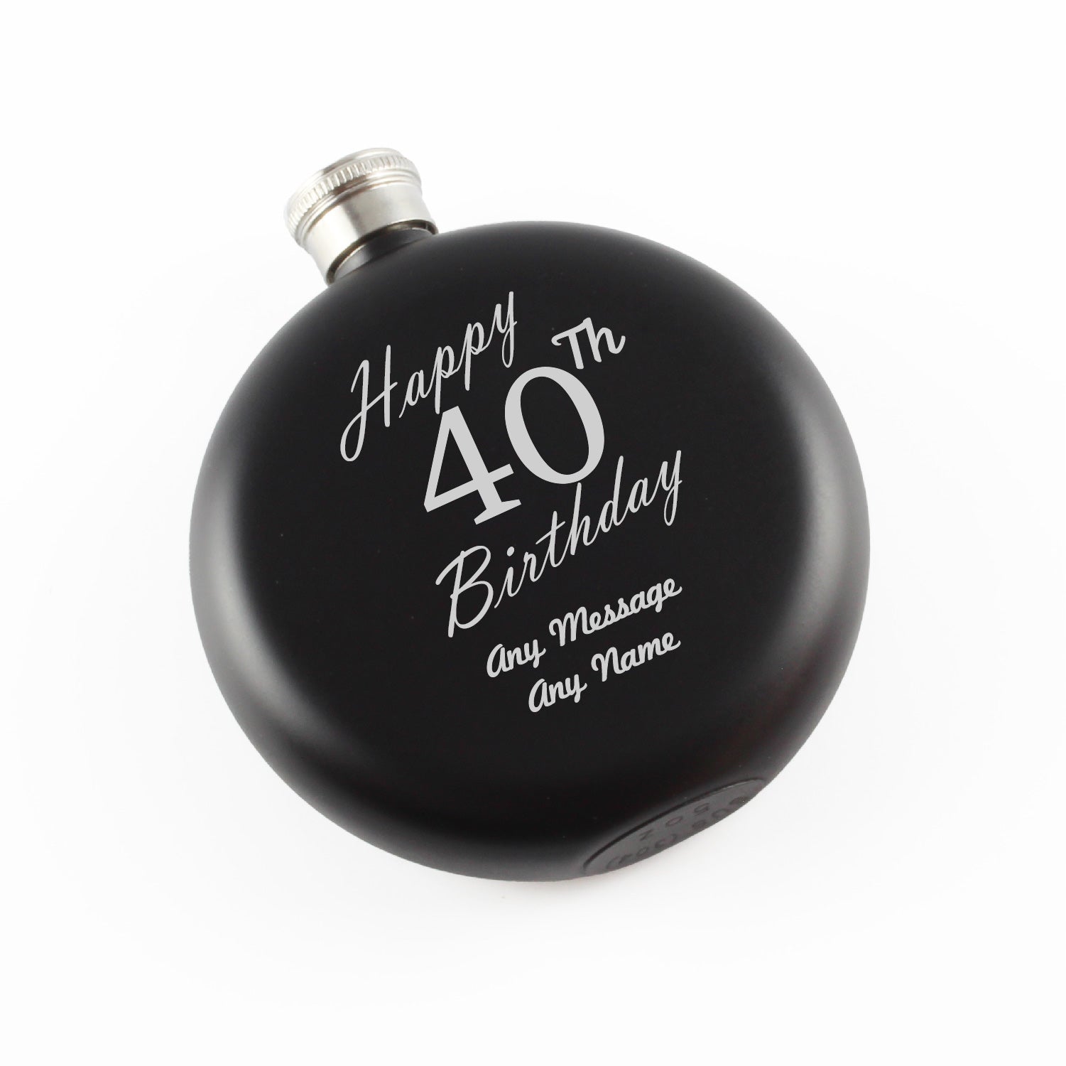 Engraved 5oz Round Black Hip Flask Happy 40th Birthday Image 1