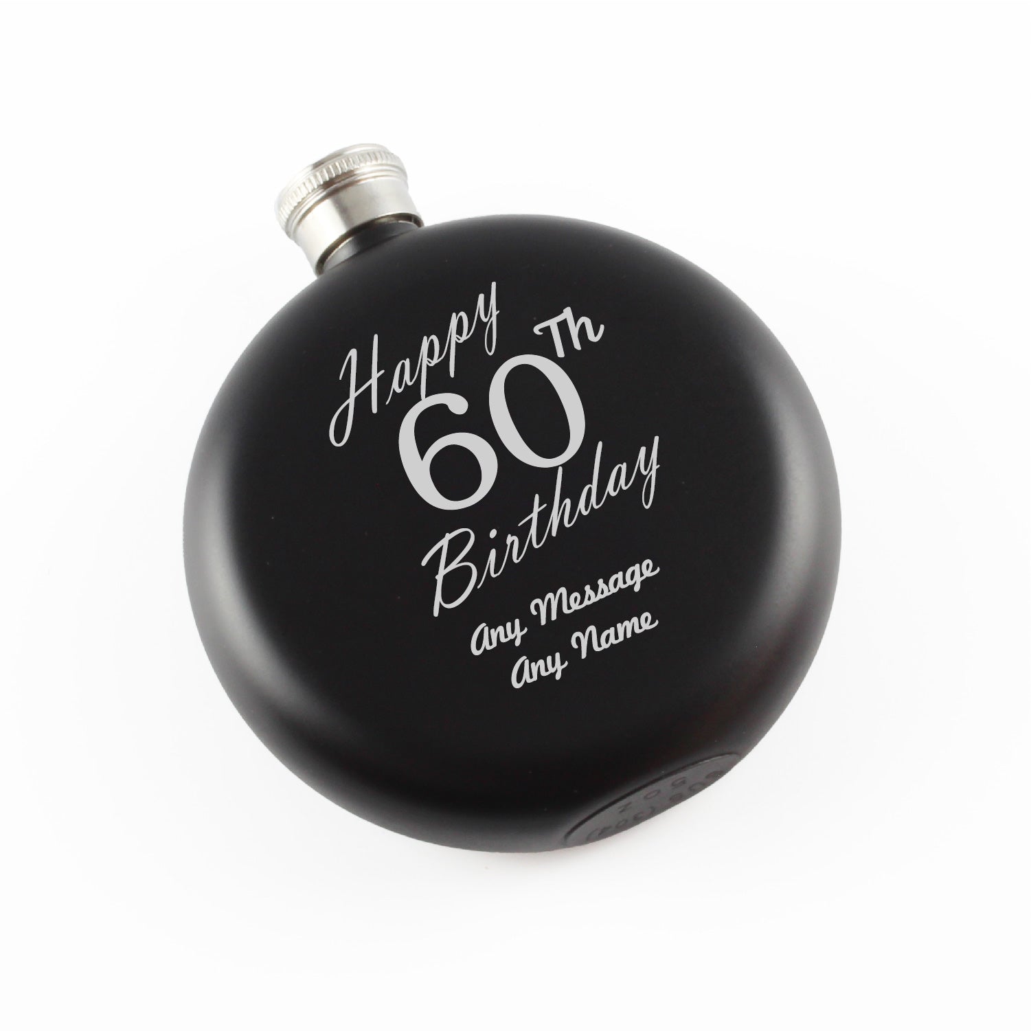 Engraved 5oz Round Black Hip Flask Happy 60th Birthday Image 1