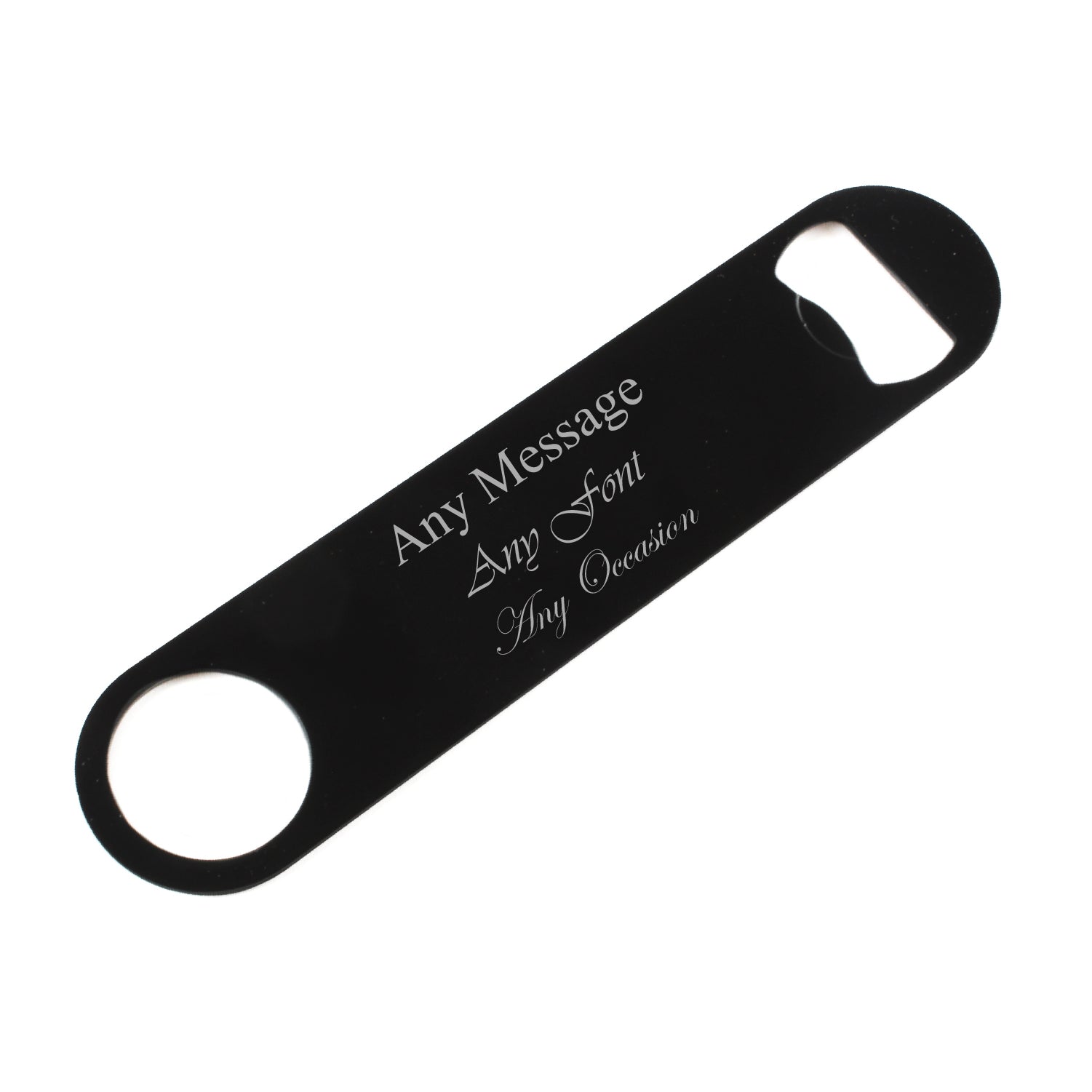 Engraved Large Black Steel Bar Blade Bottle Opener Any Message Image 1
