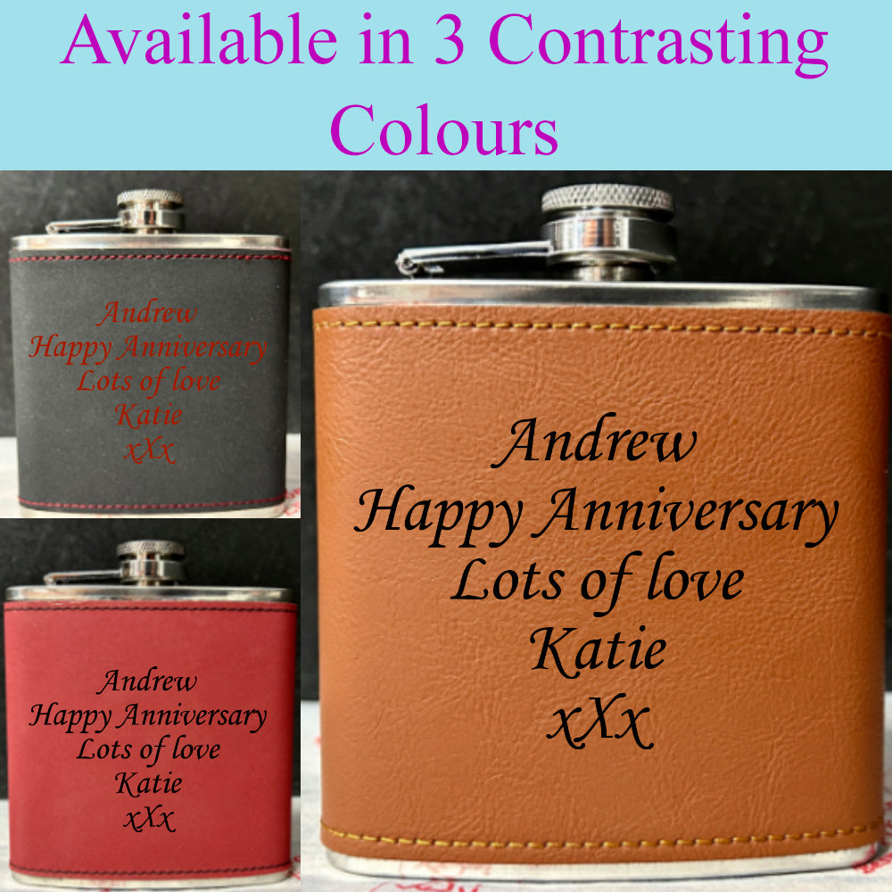 Personalised 2-Tone Hip Flask – Free Text - Choice of 3 Colours