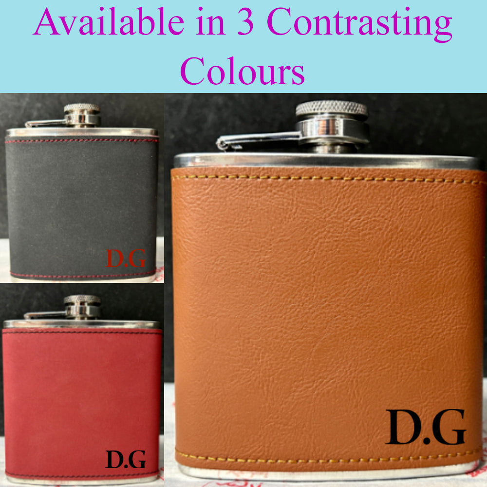 Personalised 2-Tone Hip Flask – Bottom Initials - Choice of 3 Colours