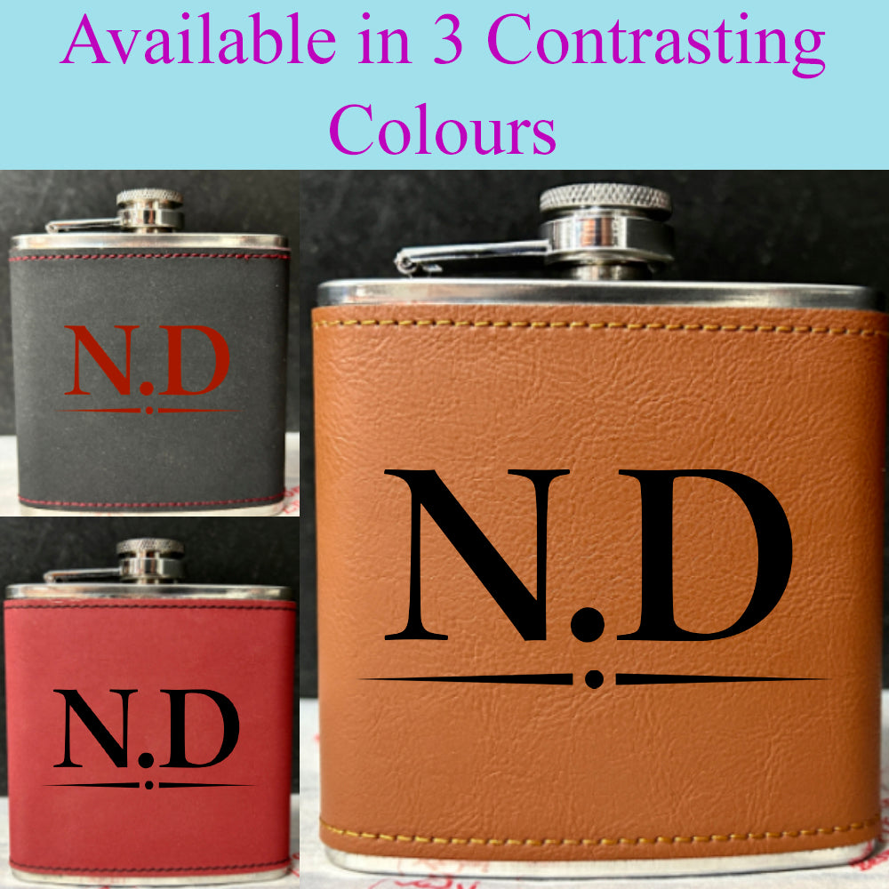 Personalised 2-Tone Hip Flask – Initials Design - Choice of 3 Colours