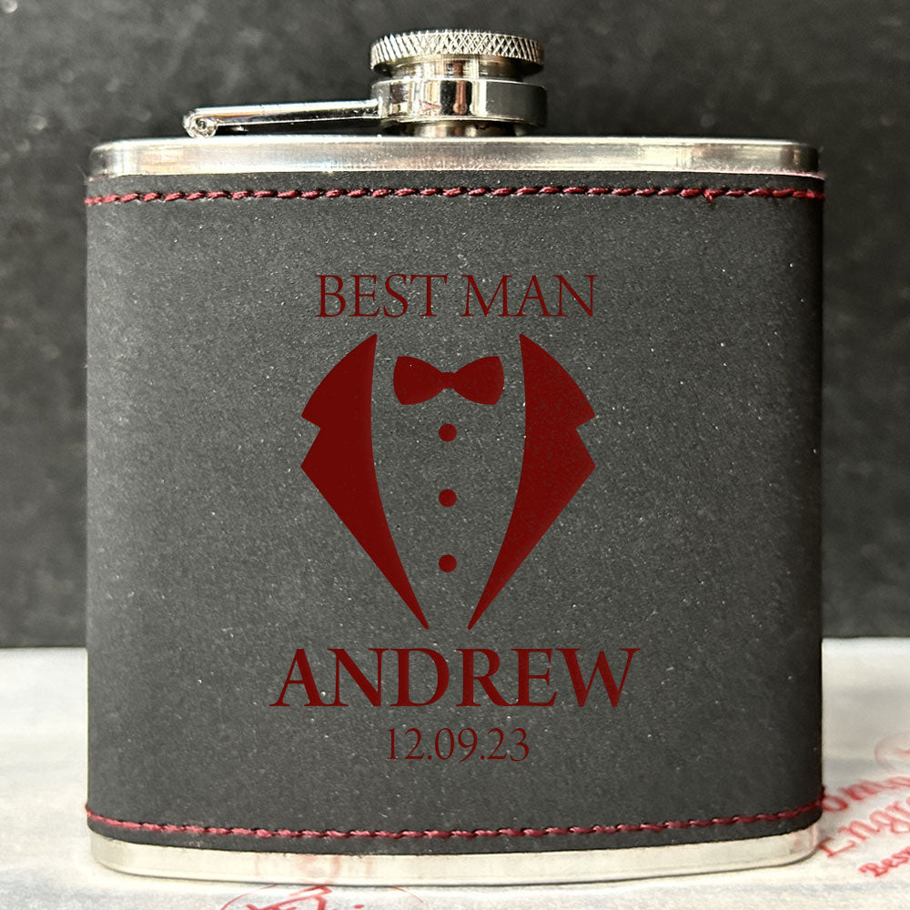 Personalised 2-Tone Hip Flask – Wedding & Best Man Design - Choice of 3 Colours