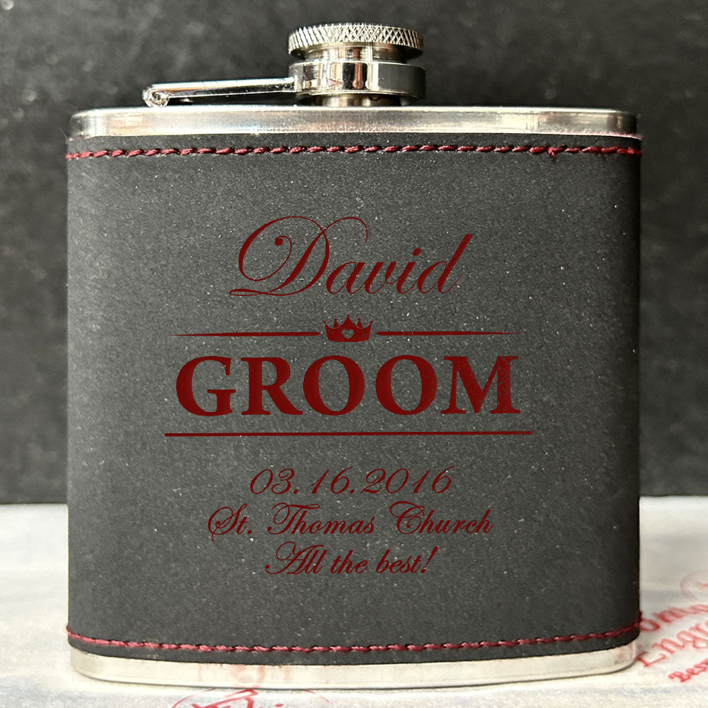 Personalised 2-Tone Hip Flask – Groom Wedding Design - Choice of 3 Colours