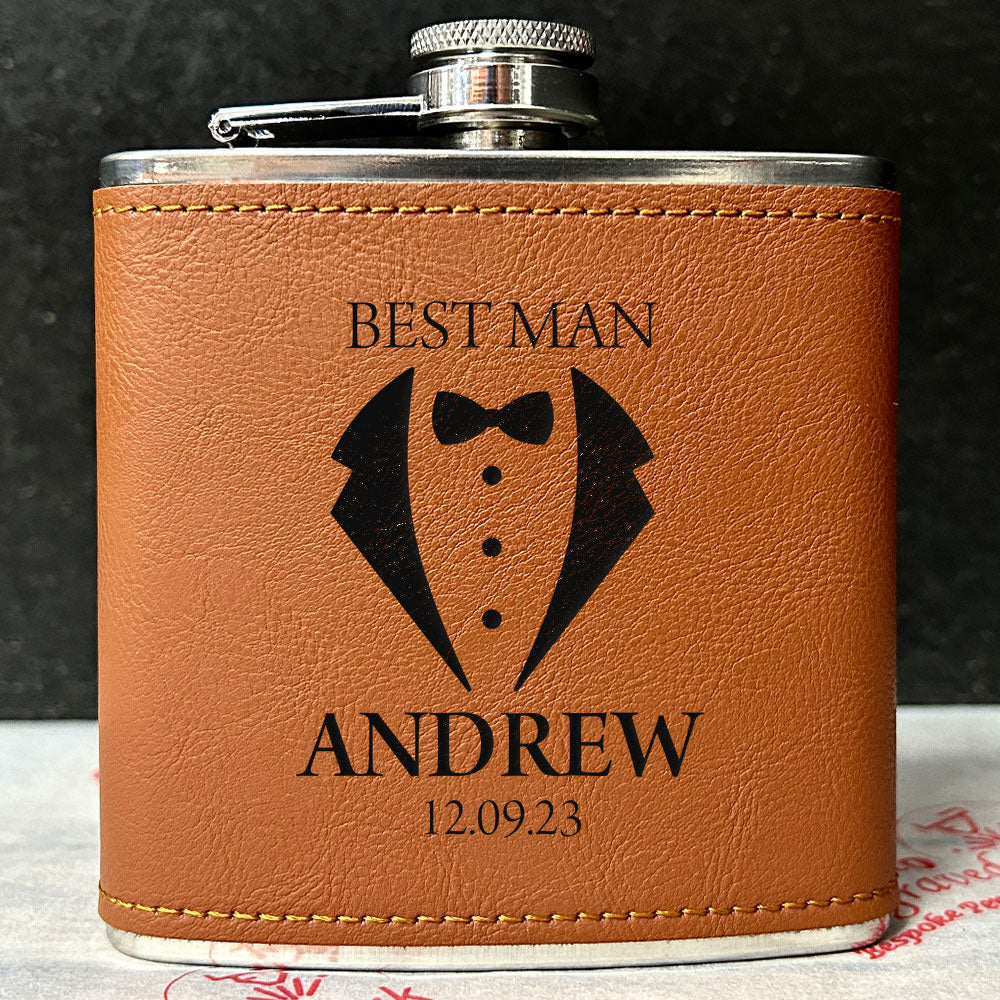 Personalised 2-Tone Hip Flask – Wedding & Best Man Design - Choice of 3 Colours