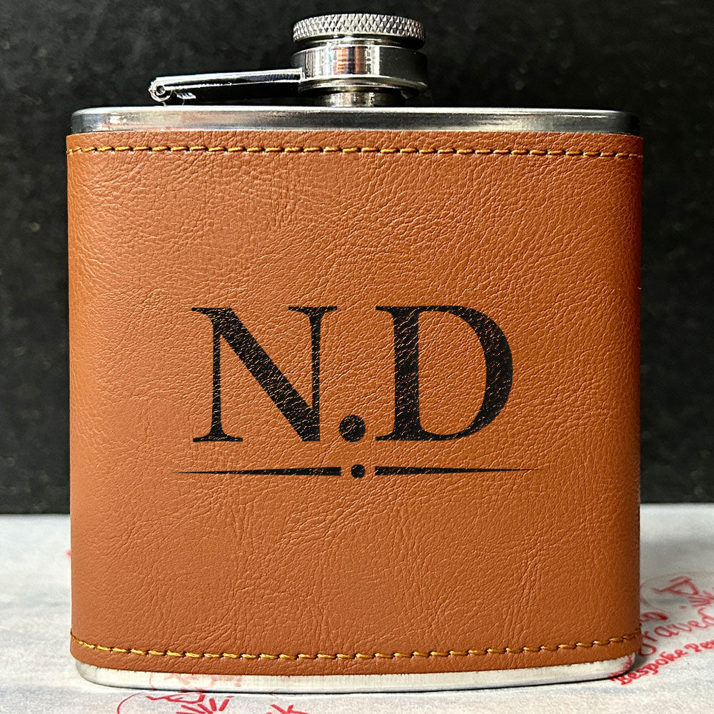 Personalised 2-Tone Hip Flask – Initials Design - Choice of 3 Colours