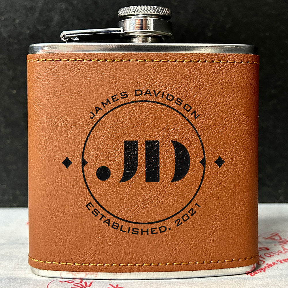 Personalised 2-Tone Hip Flask – Established Initials - Choice of 3 Colours