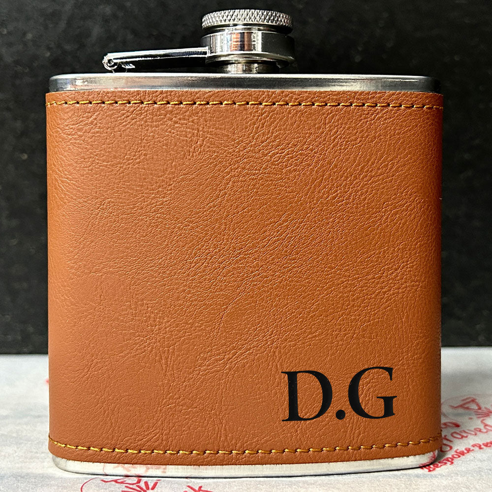 Personalised 2-Tone Hip Flask – Bottom Initials - Choice of 3 Colours