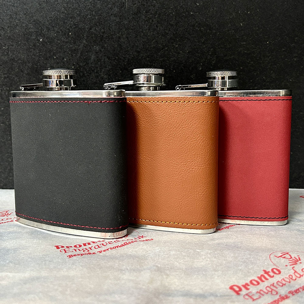 Personalised 2-Tone Hip Flask – Free Text - Choice of 3 Colours