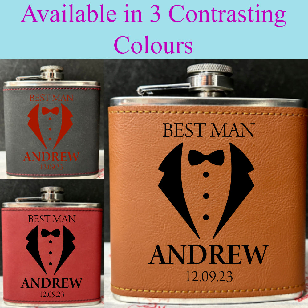 Personalised 2-Tone Hip Flask – Wedding & Best Man Design - Choice of 3 Colours