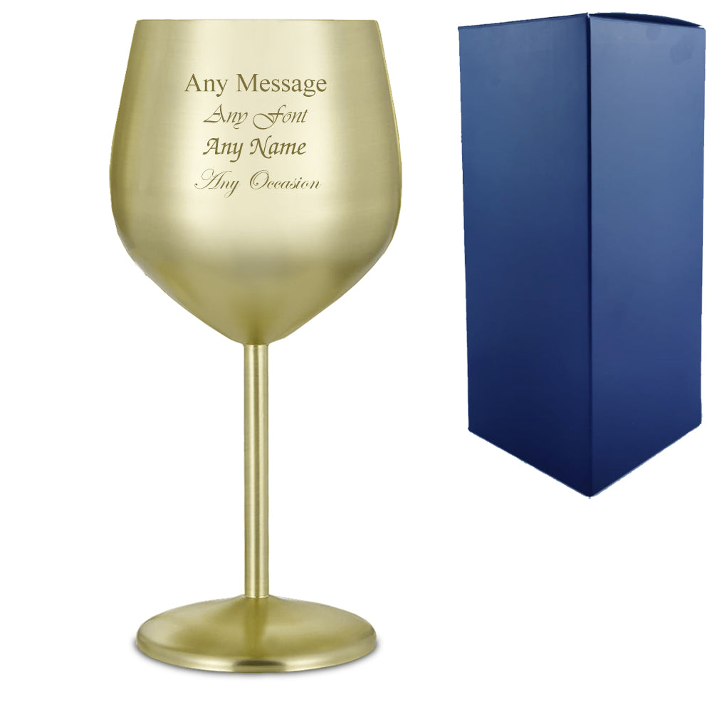 Engraved Matte Gold Metal Wine Glass Image 2