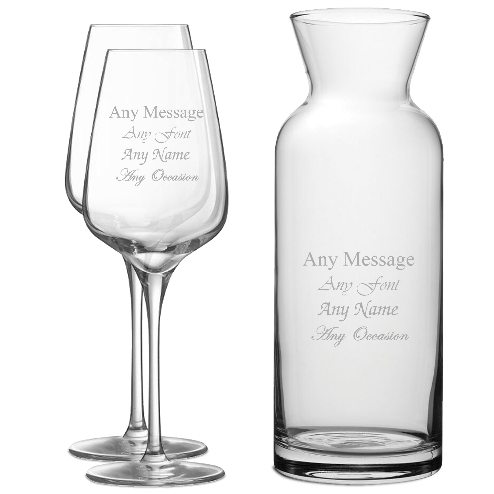 Personalised Engraved Set of 2 Sublym Wine Glass and Village Carafe Set Image 1