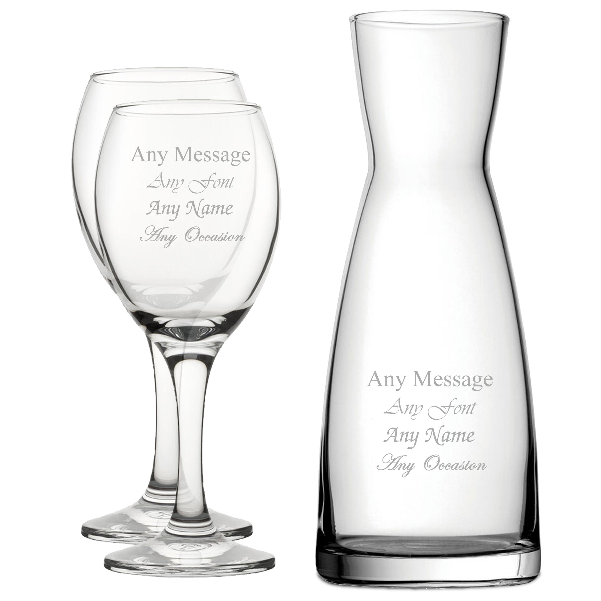 Personalised Engraved Set of 2 Pure Wine Glass and Contemporary Carafe Set Image 1